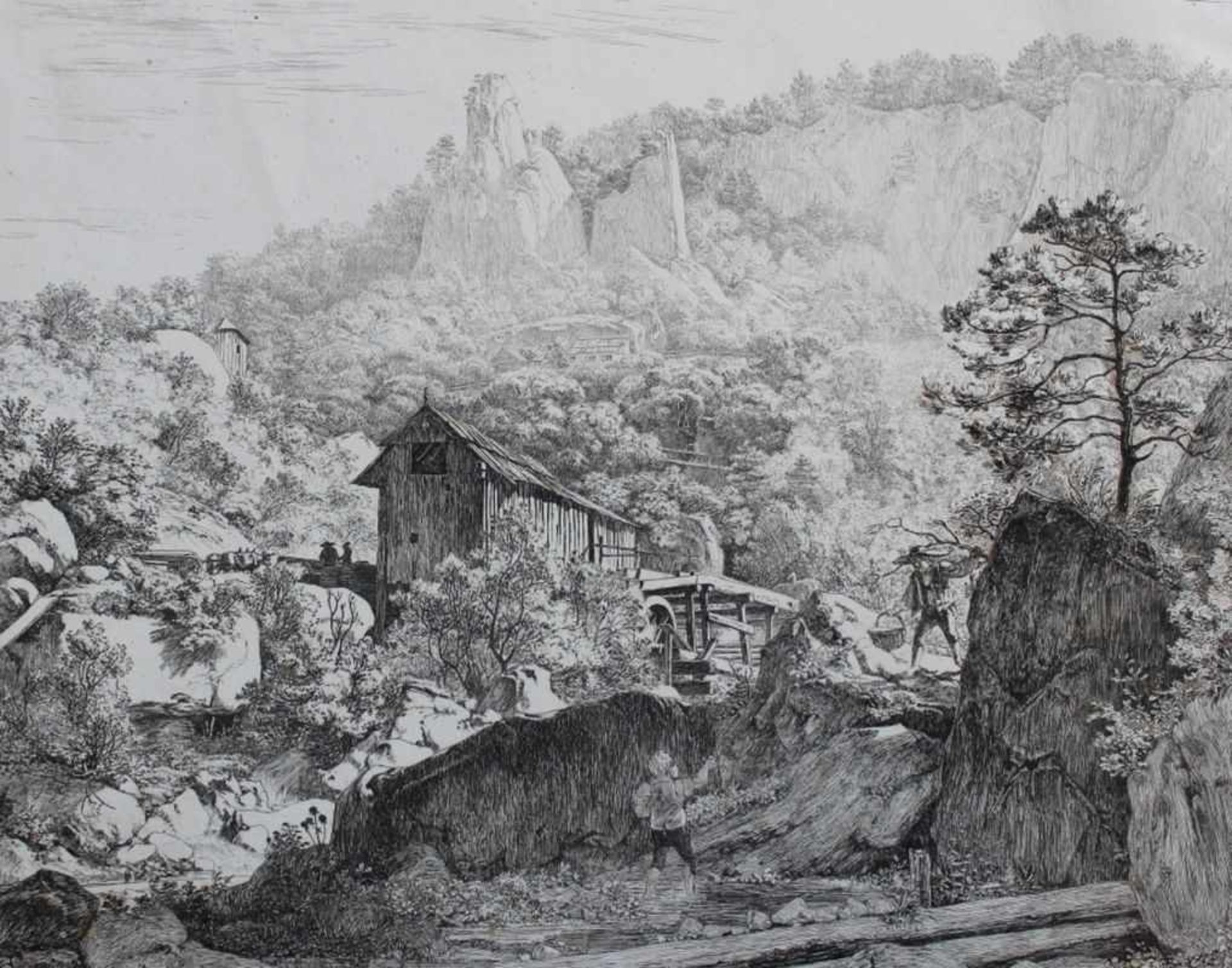 Radierung - Johann Christoph ERHARD (1795 Nürnberg -1822 Rom) "Bey Muckendorf (Österreich)", r.