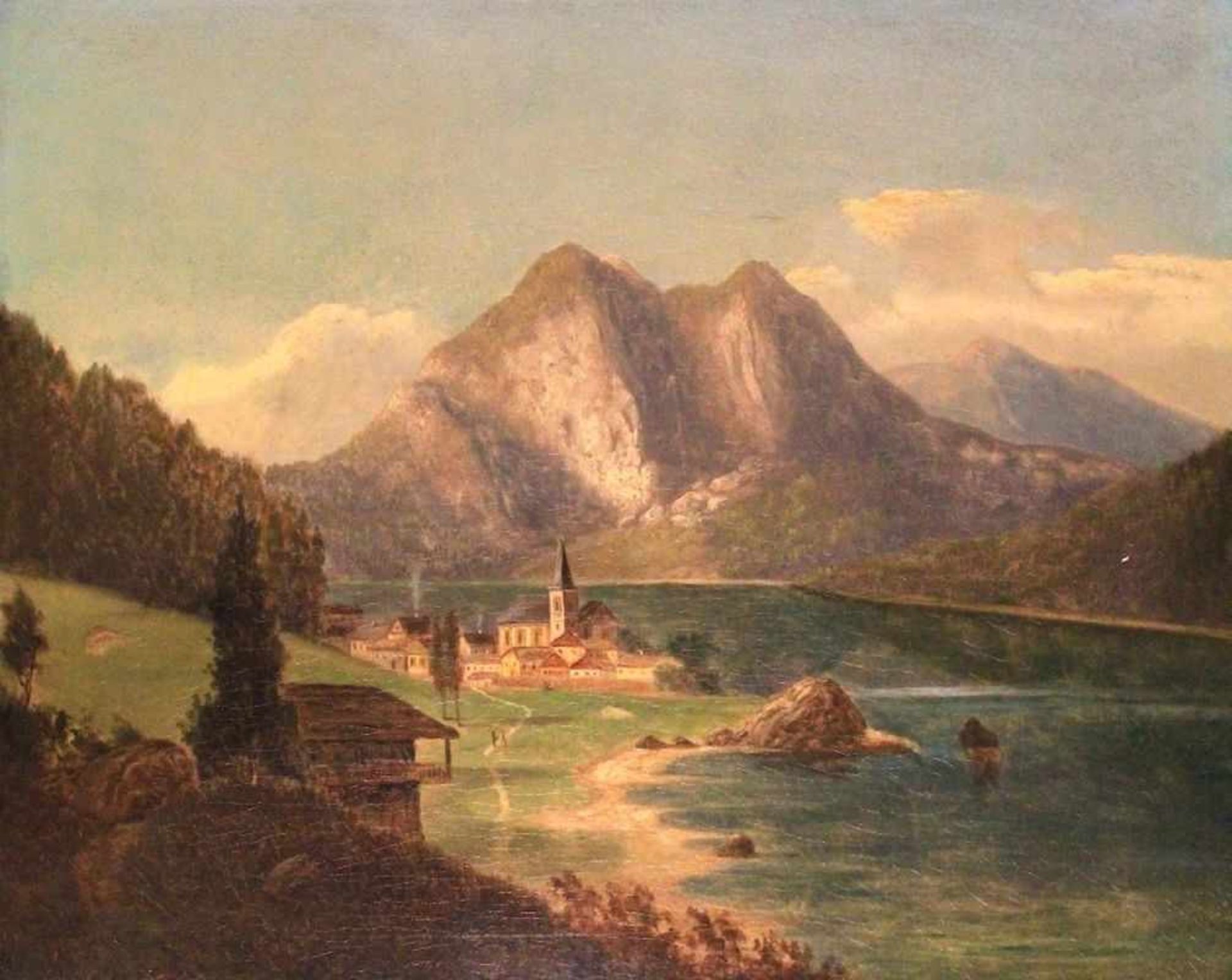 Gemälde - Lutz (19.Jahrhundert) "Romantische Alpenlandschaft in Oberbayern", r.u. signiert, Öl auf