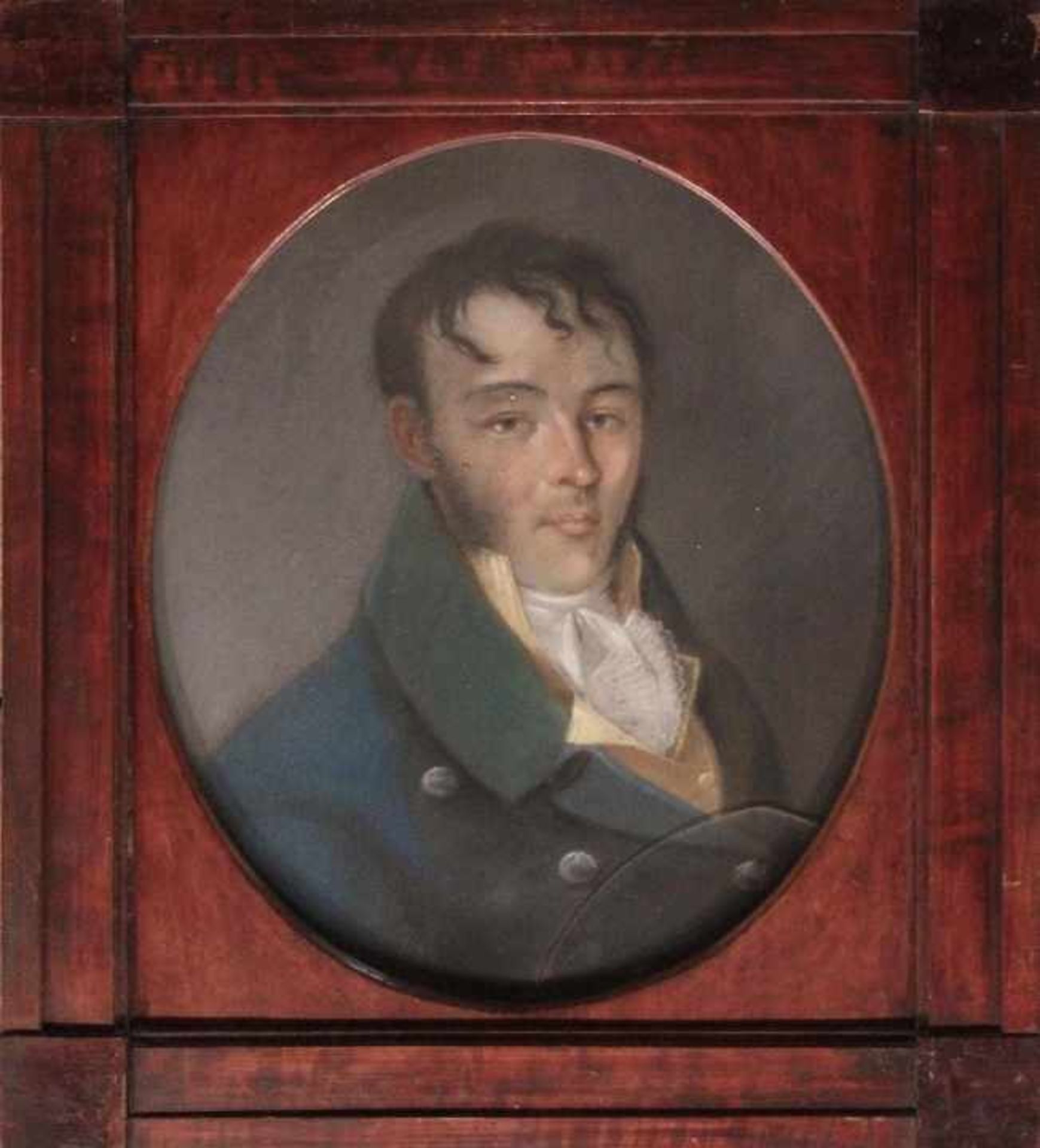 Pastell - Biedermeier um 1820/30 "Bildnis eines Herren im grünem Rock und gelber Weste", anonymer