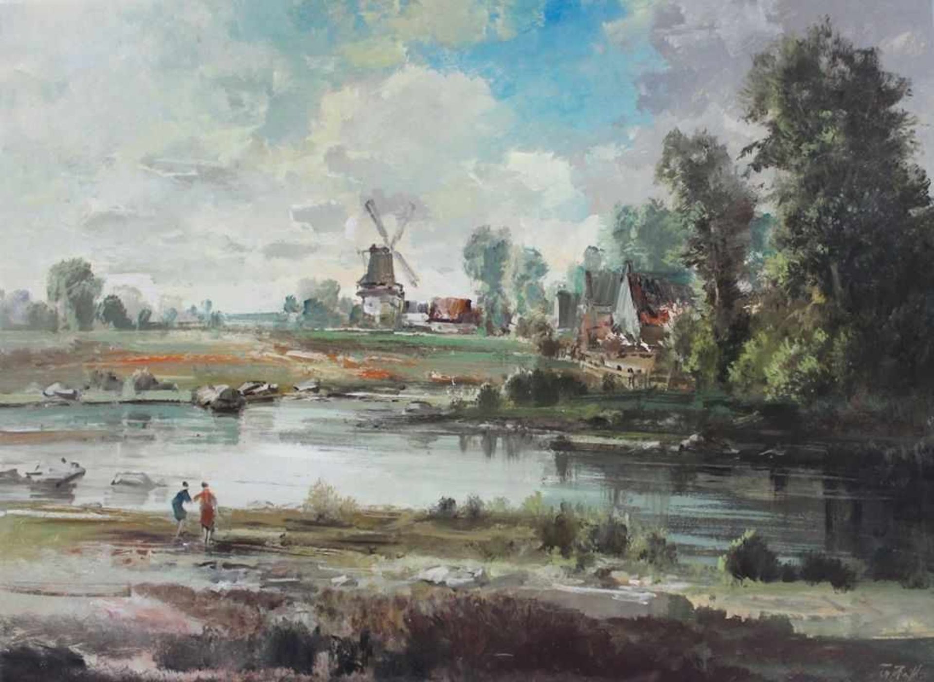 Gemälde - Rupert Preissl (1925 Eitlbrunn bei Regensburg - 2003) "Landschaft mit Dorfansicht und
