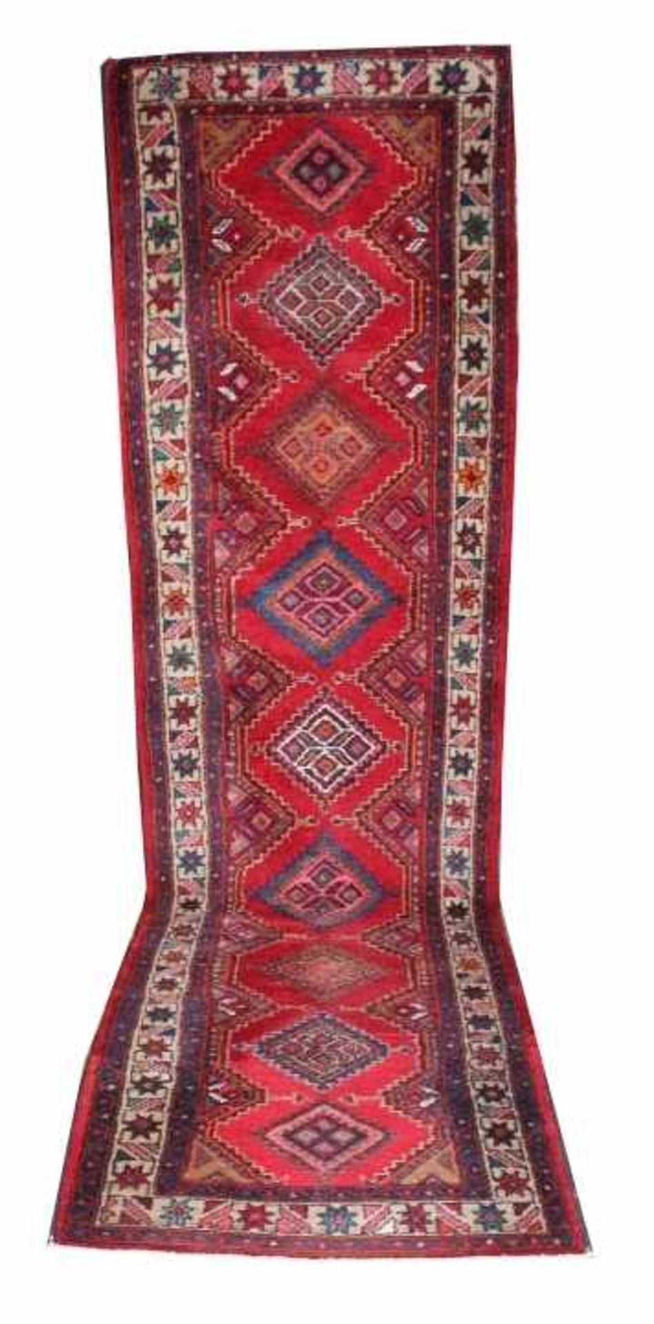 Orientteppich - Naharand als Galerie, Persien um 1960, rosa/braun/rote und blaue Farben auf rotem
