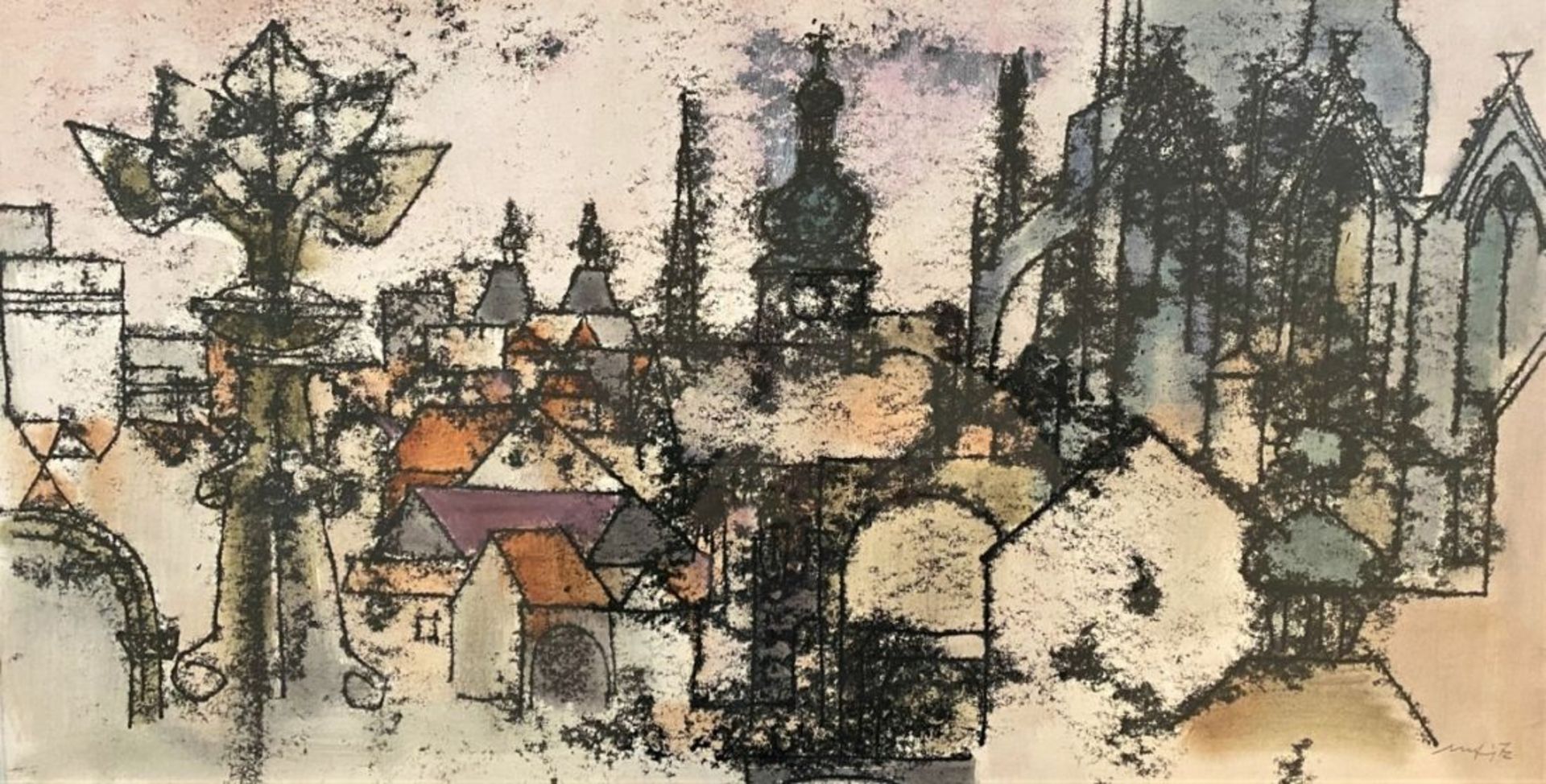 Siebdruck - Willi Ulfig (1910 Breslau - 1983 Regensburg) "Stadtansicht Regensburg", r.u.