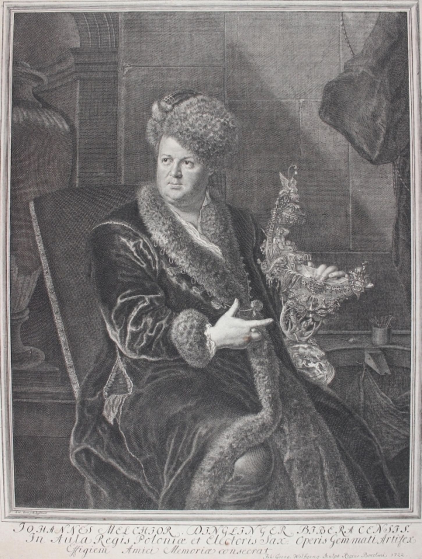 Kupferstich - Johann Georg WOLFGANG (1662 Augsburg -1744 Berlin) "Bildnis Johann Melchior