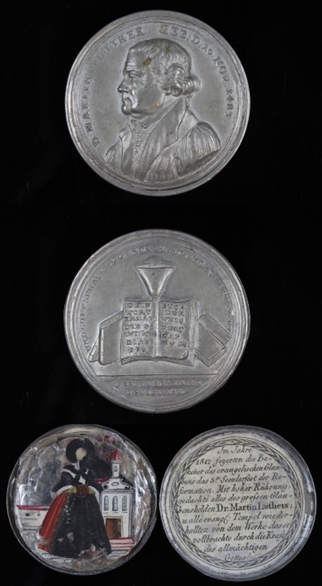 Steckmedaille Martin Luther (geb. 10.Nov. 1483), Kopf nach rechts, Rs: III. Jubeljahr 31.Oktober