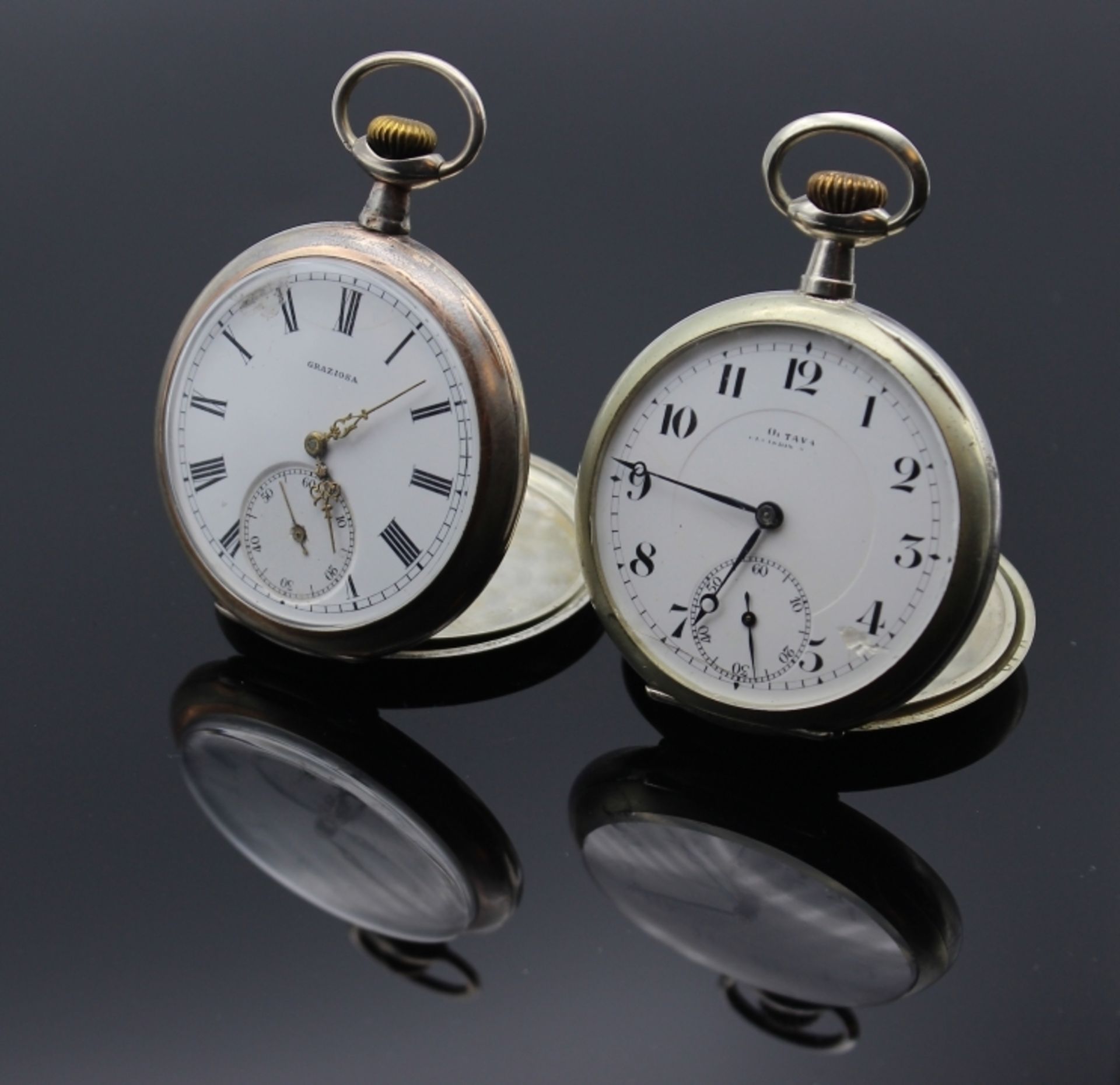 Lot Taschenuhren 1.Schwere offene Taschenuhr - Marke Octava Watch Newzealand Argentangehäuse,