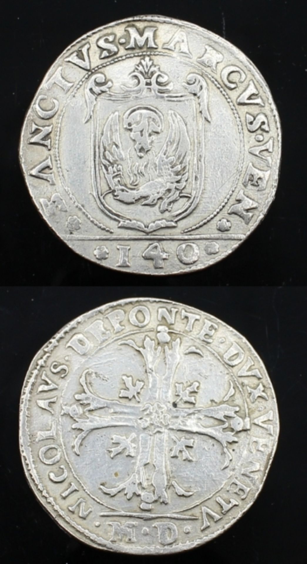 Silbermünze - 140 Scudo Italien, Venedig, Doge Nicolaus Deponte Dux von 1578-1585, VS: St. Markus