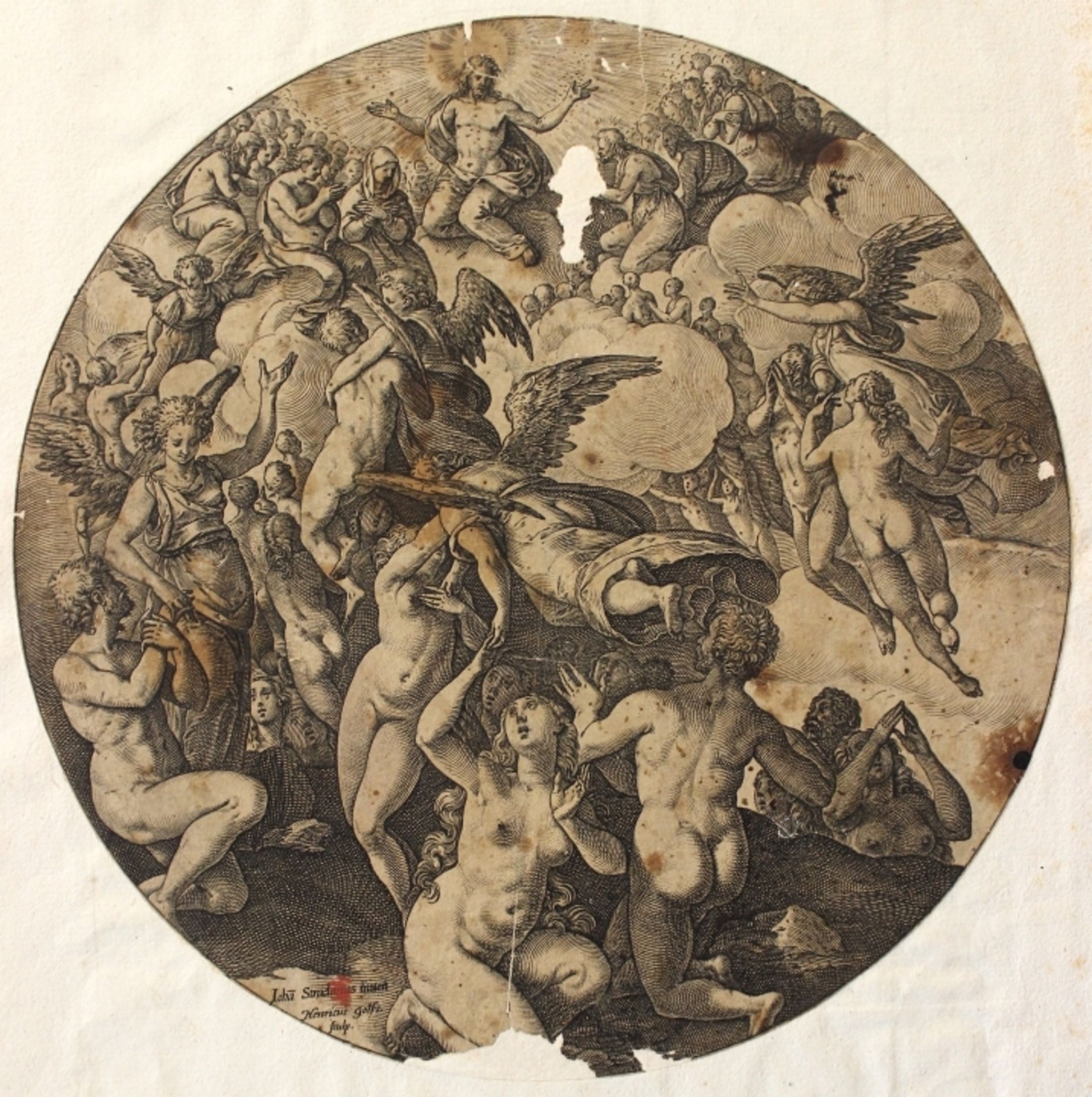 Kupferstich - Hendrick GOLTZIUS (1558 Bracht -1617 Haarlem) "Aus: Das Jüngste Gericht", l.u.: Joha