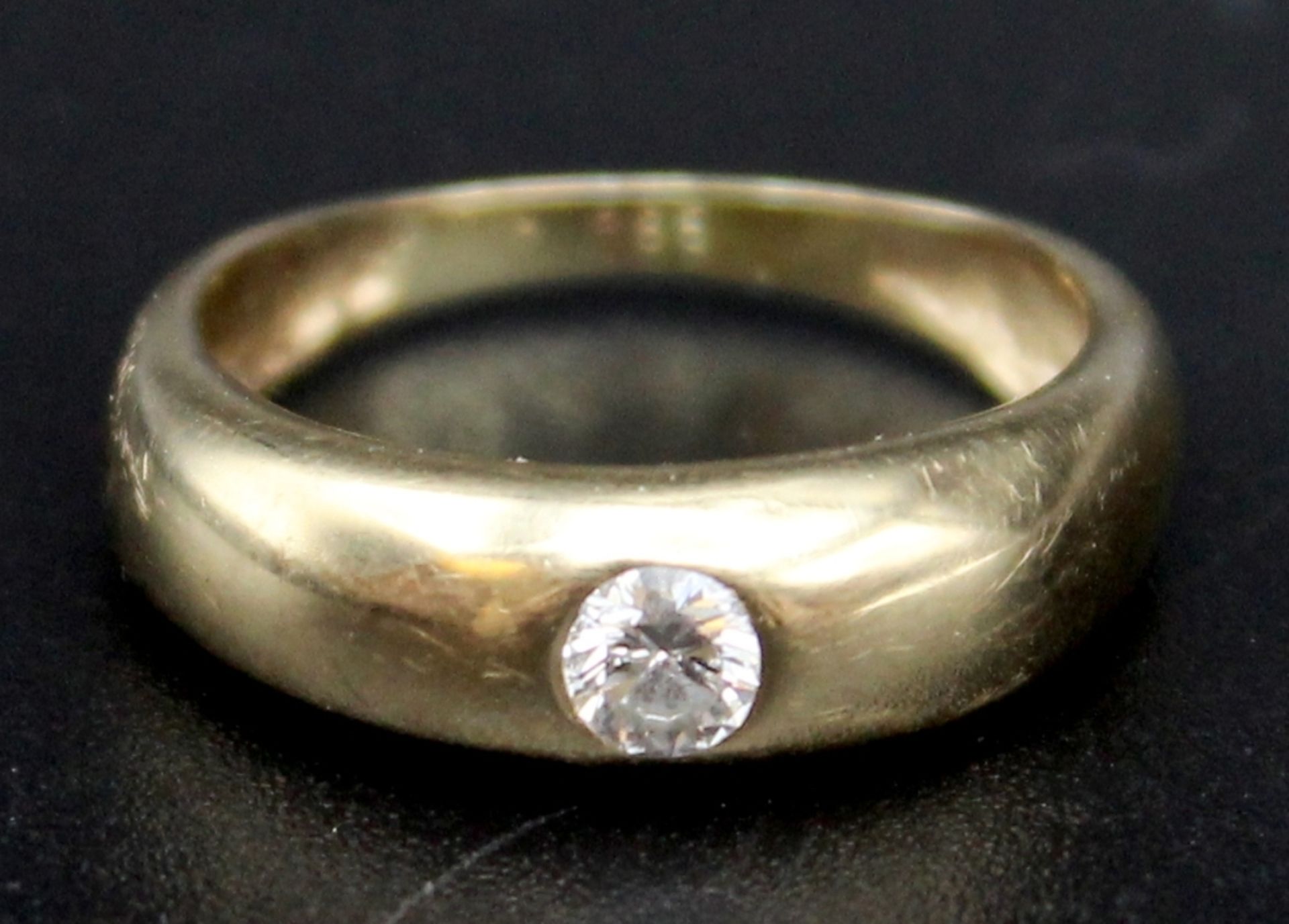 Brillantring - Roségold gest. 585 Bandring im Verlauf, Solitär (Altschliff) ca. 0,3 ct., W/vsi,