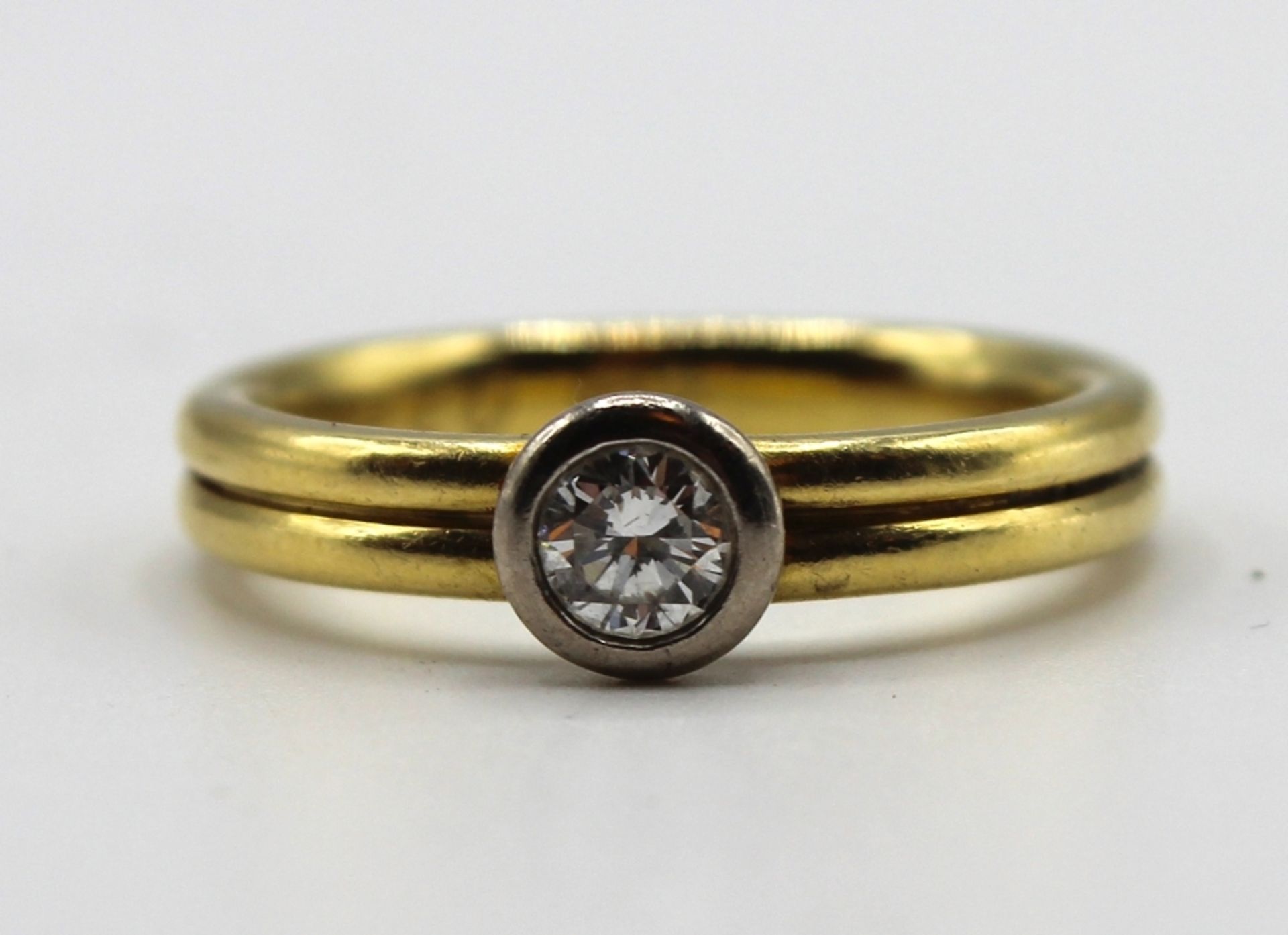 Goldener Damenring mit Brillant-Solitär (0,33 ct. - TW/si), Gelbgold gest. 750, Ringgröße 59, ca.