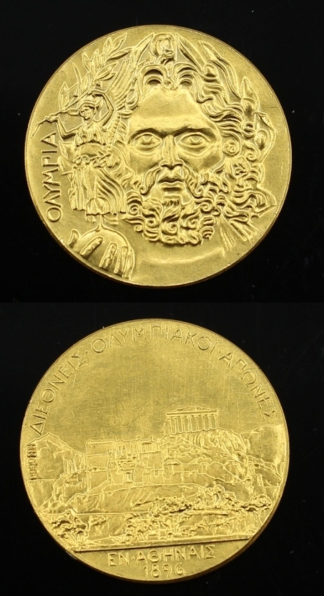 Goldmedaille - Athen Griechenland datiert 1896, Gelbgold 999, d.= 20,1 mm, ca. 3,15 Gramm