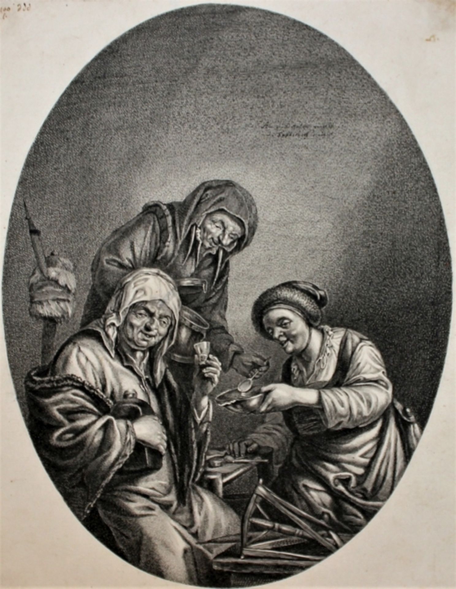Kupferstich - Jonas SUYDERHOEF (Niederlande c.1613-1686) "Wollspinner bei der Rast", nach Adrian van