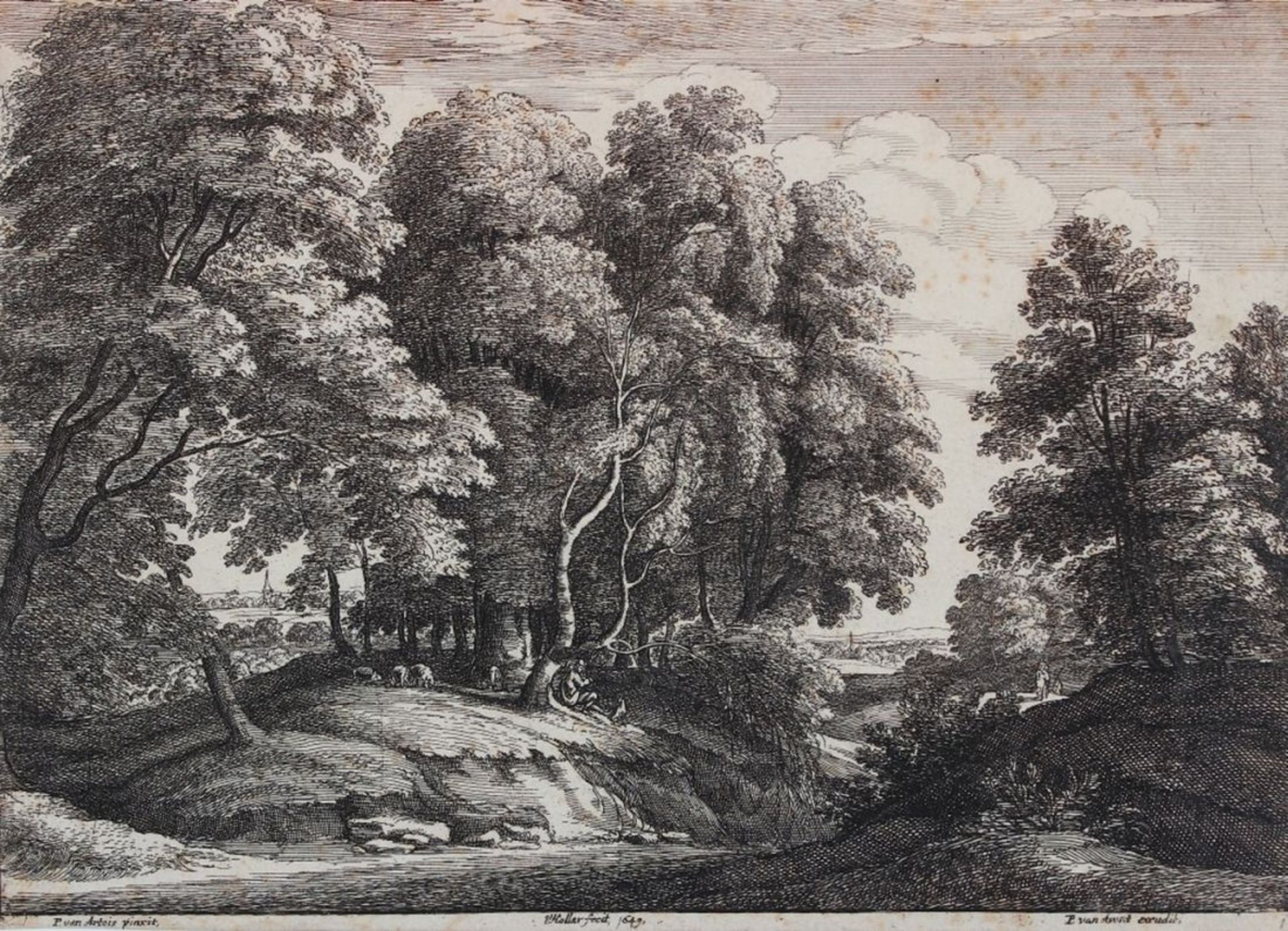 Radierung - Wenceslaus HOLLAR VON PRACHNA (1607 Prag -1677 London) "Landschaft mit Schäfer", nach P.