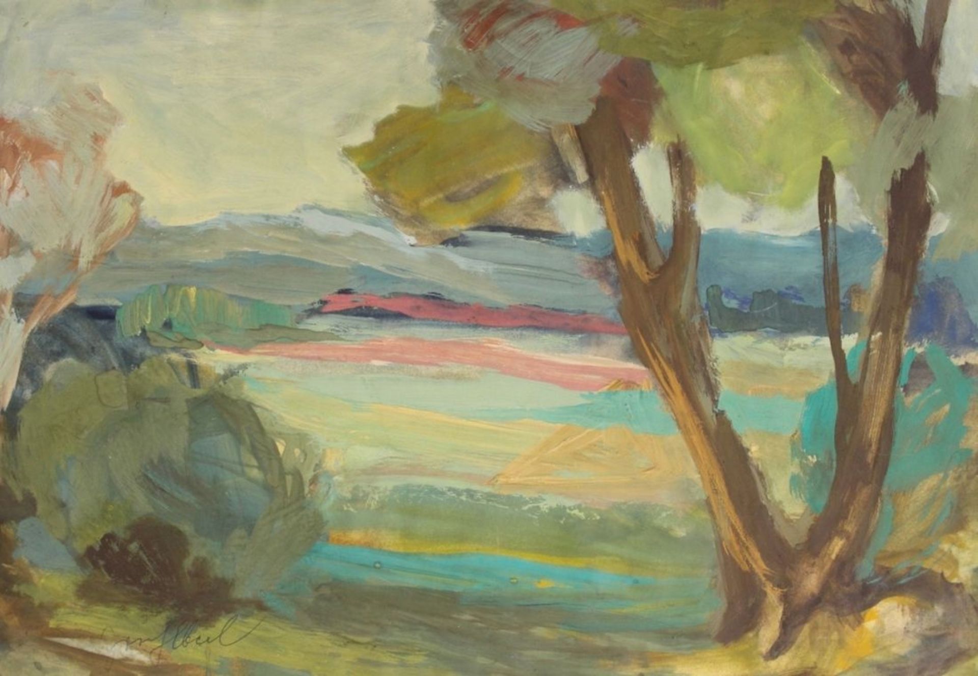 Aquarell - Josef Eberl (1916-1989 Straubing) "Landschaft", l.u. signiert, deckende Farben auf