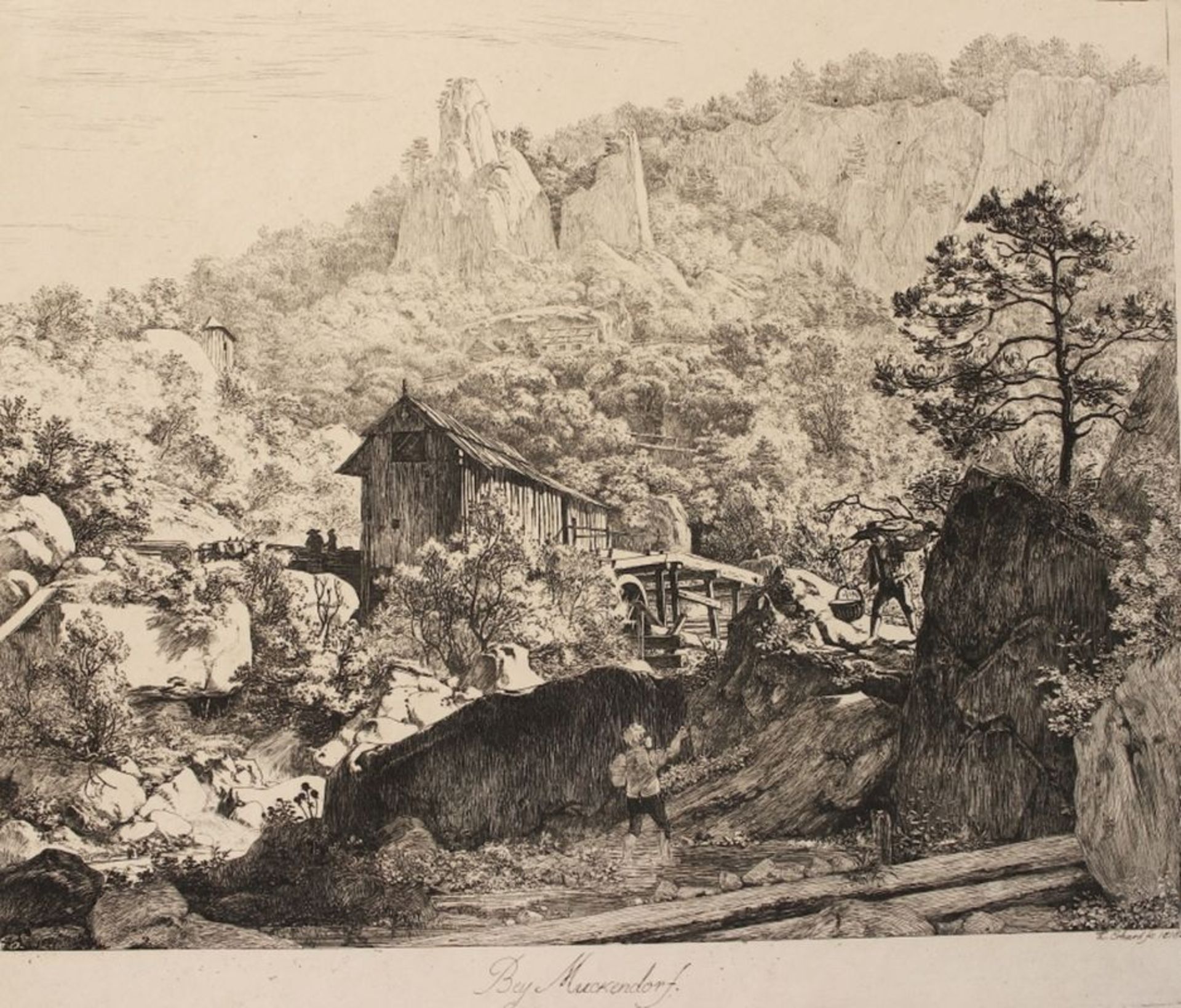 Radierung - Johann Christoph ERHARD (1795 Nürnberg -1822 Rom) "Bey Muckendorf (Österreich)", r.u.