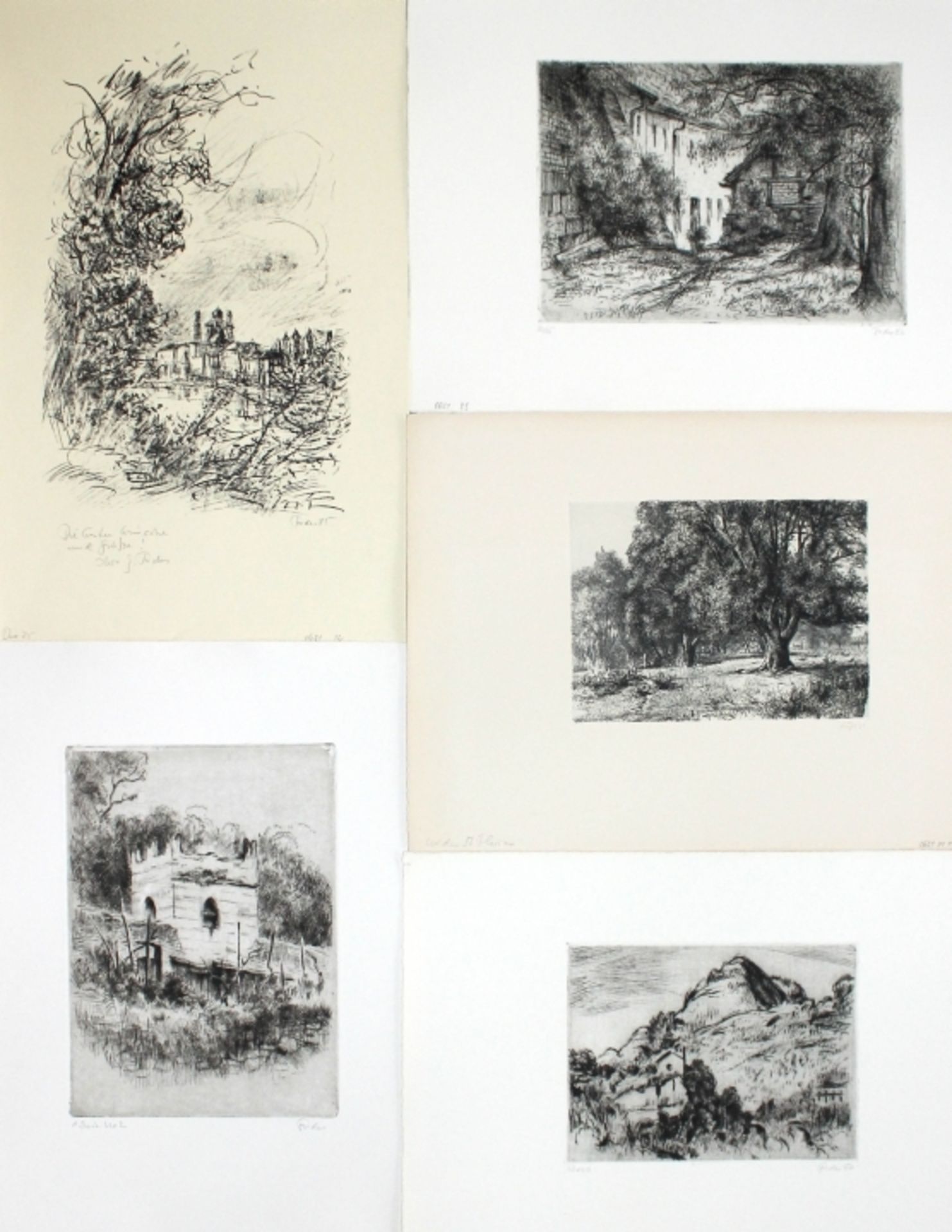 Lithographie und Radierungen - Gretli Fuchs (1917 Oldenburg - 1995 Passau) "Verschiedene Ansichten",