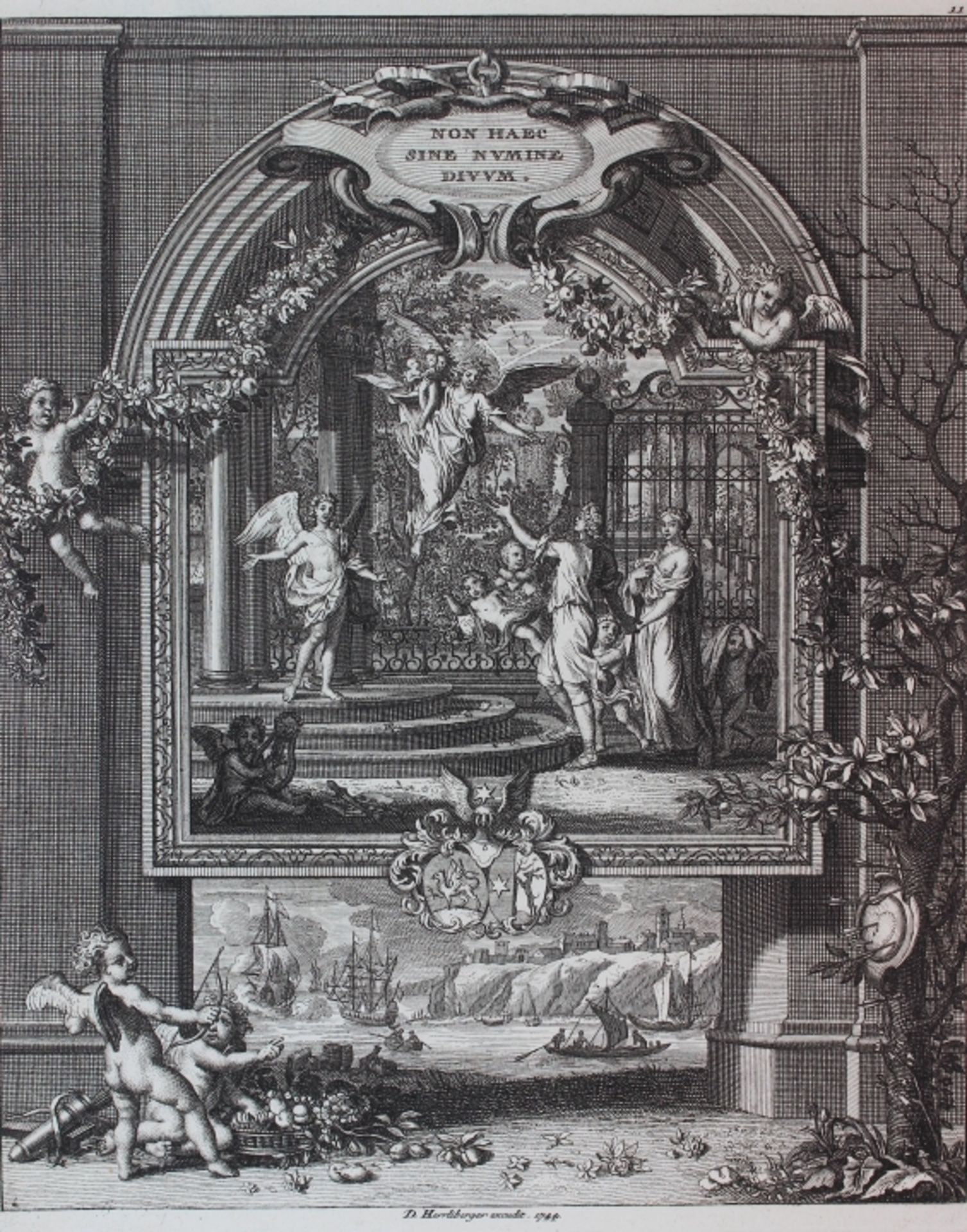 Radierung - David HERRLIBERGER (1697 Zürich 1777) "Allegorie auf eine Eheschließung", 1744,