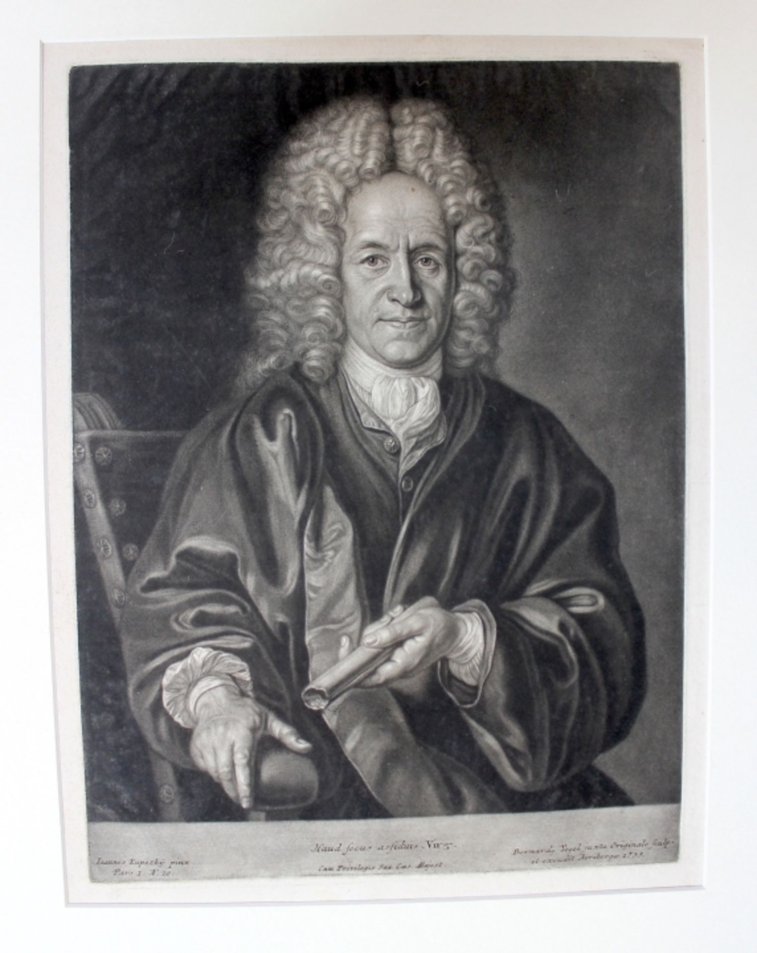 Mezzotinto - Bernhard Vogel (1683 Nürnberg 1737) "Bildnis des Künstlers Christoph Weigel (Redwitz