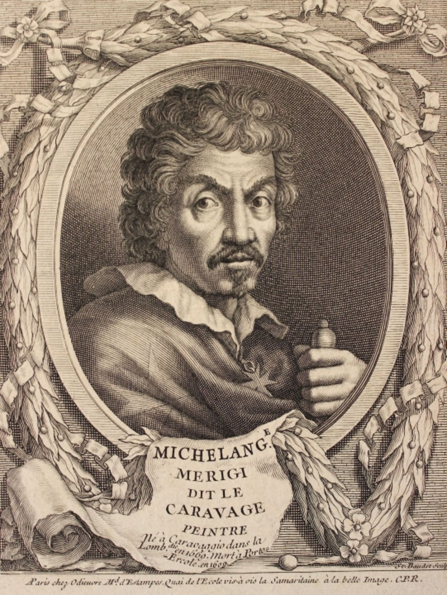 Étienne BAUDET (1638 Vineuil -1711 Paris) "Bildnis Michelangelo Merigi, genannt Caravaggio", r.u.