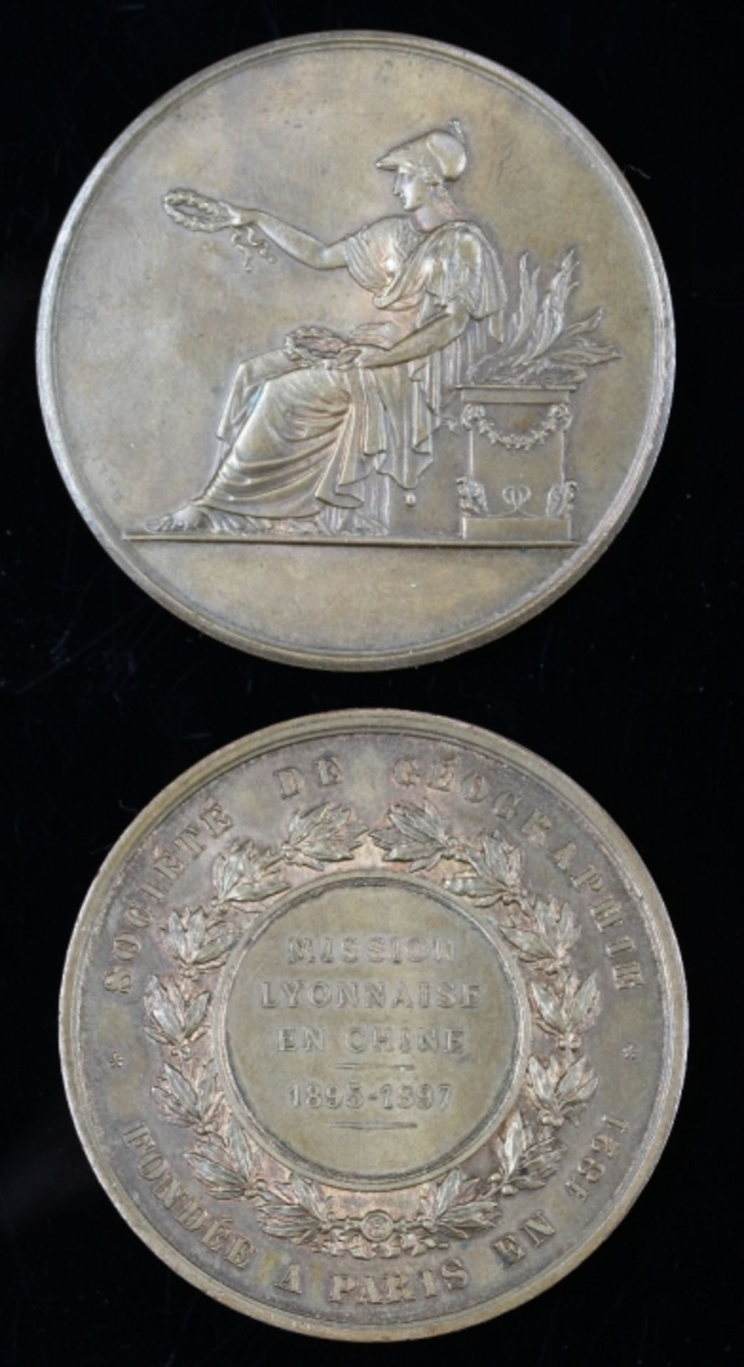 Bronzemedaille der Société De Géographie von 1897, Fondée à Paris en 1821 auf die Mission
