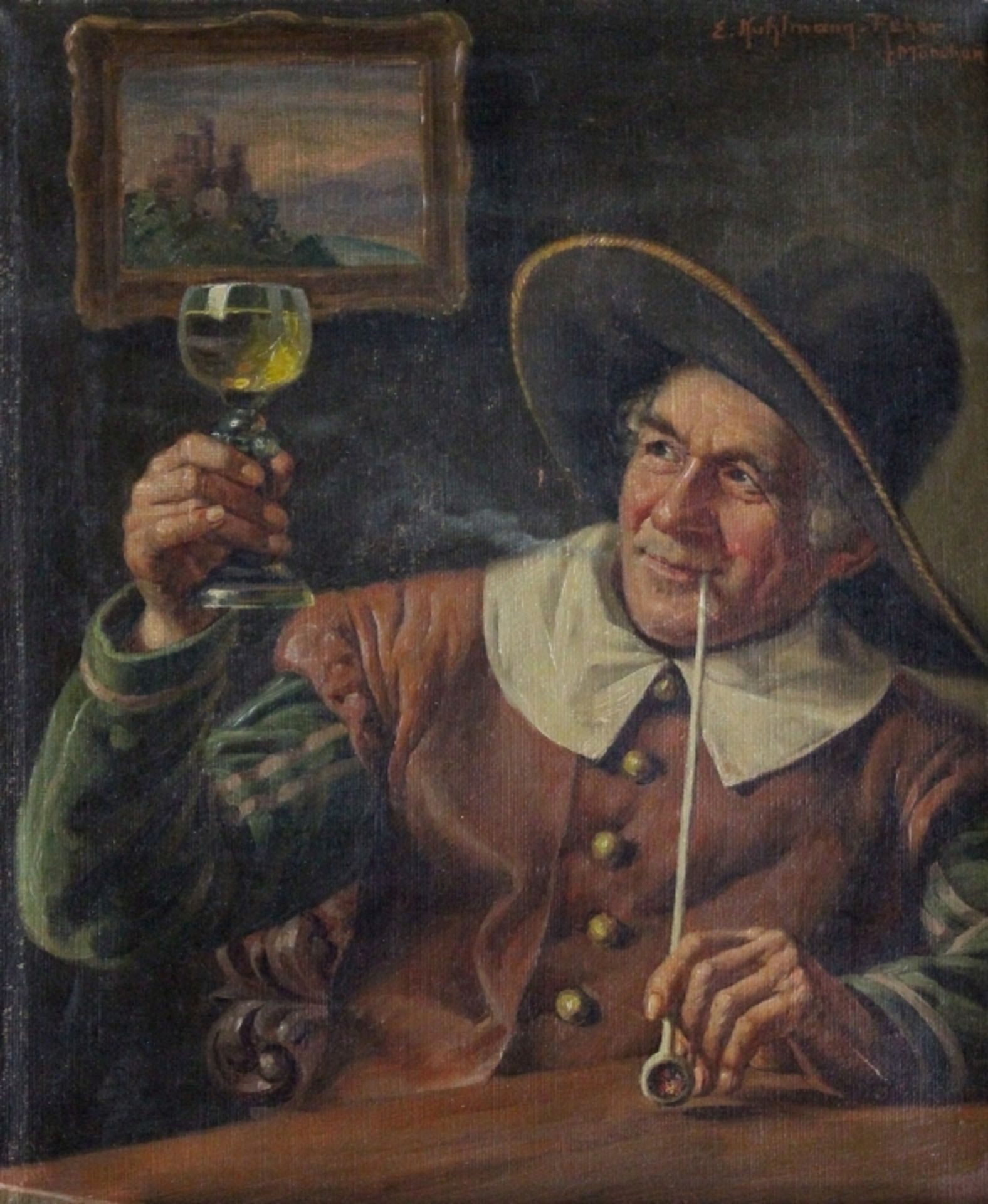 Emil KUHLMANN-REHER (1886 Reher - 1957 München) "Ein gutes Glas Wein", r.o. signiert, Öl auf