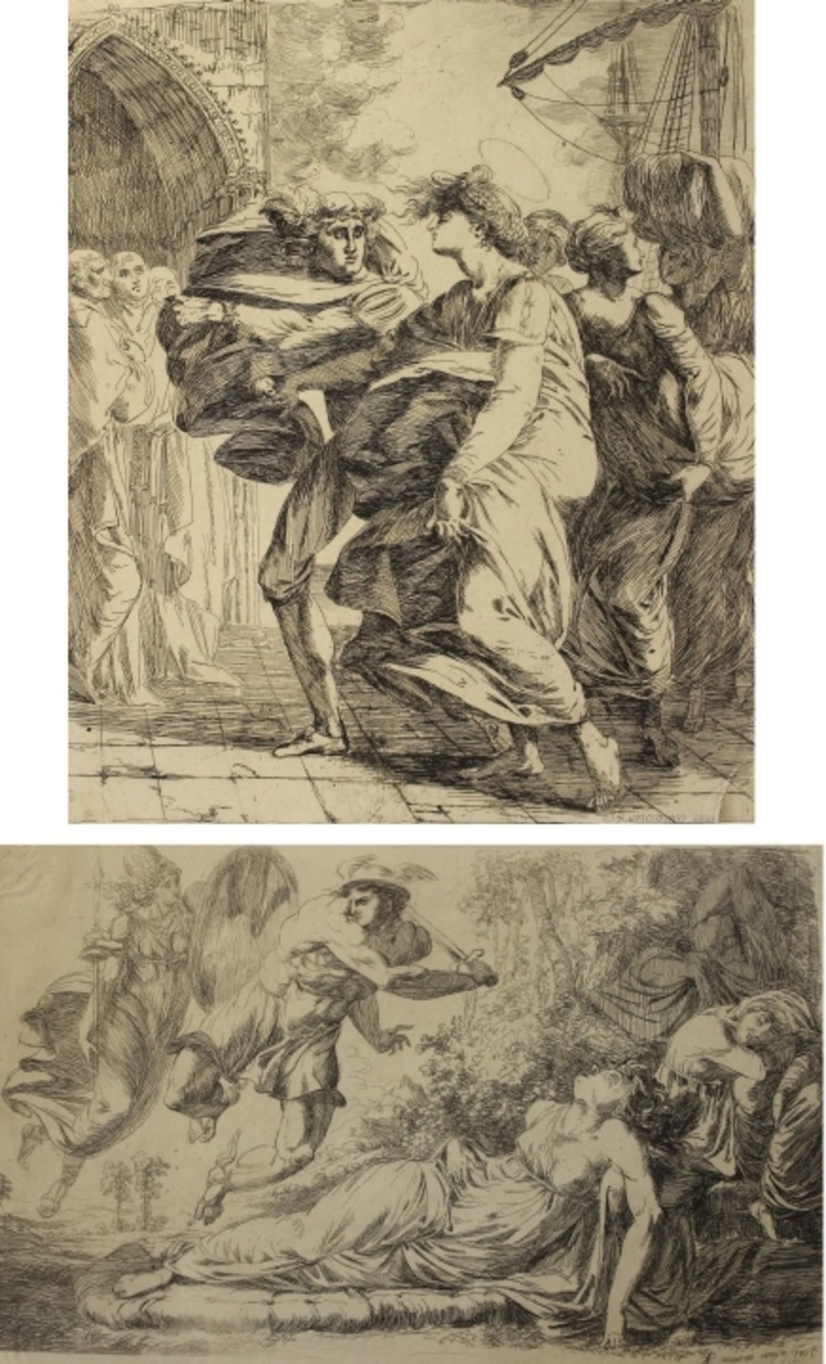 Paar Radierungen - Alexander RUNCIMAN (1736 Edinburgh 1785) "Athena hilft Perseus bei der