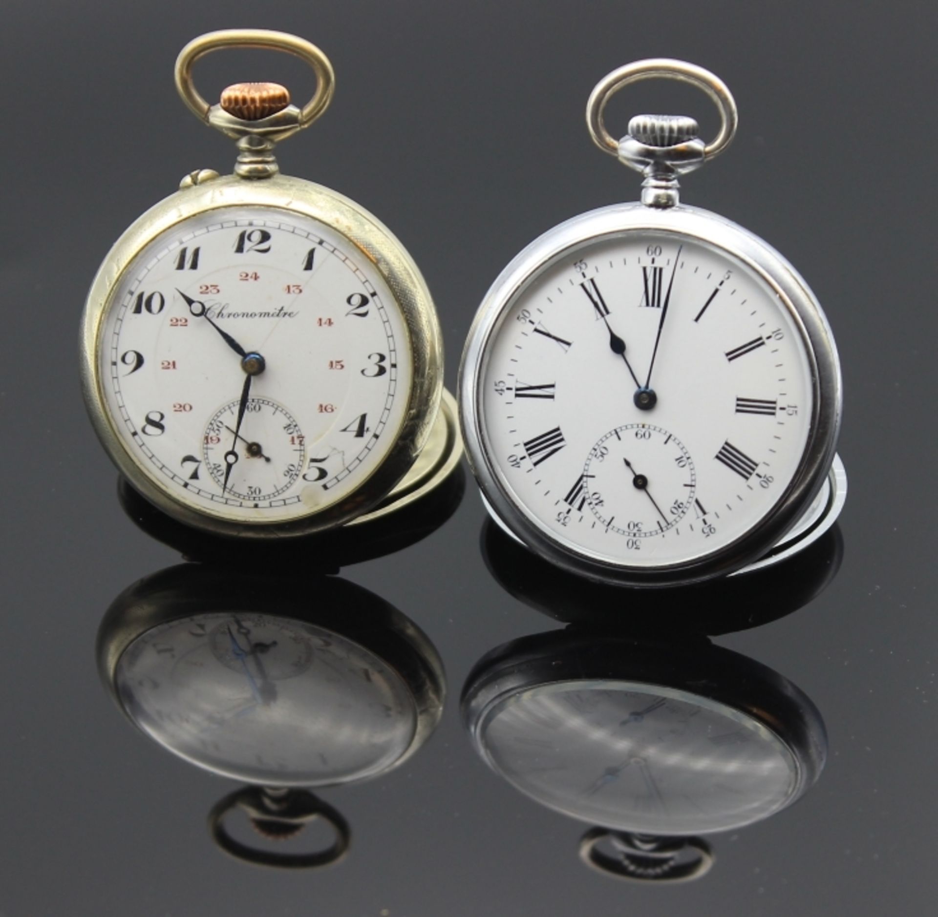 Lot Taschenuhren 1. Offene Taschenuhr, Jugendstil, Chronometre im Argentangehäuse,