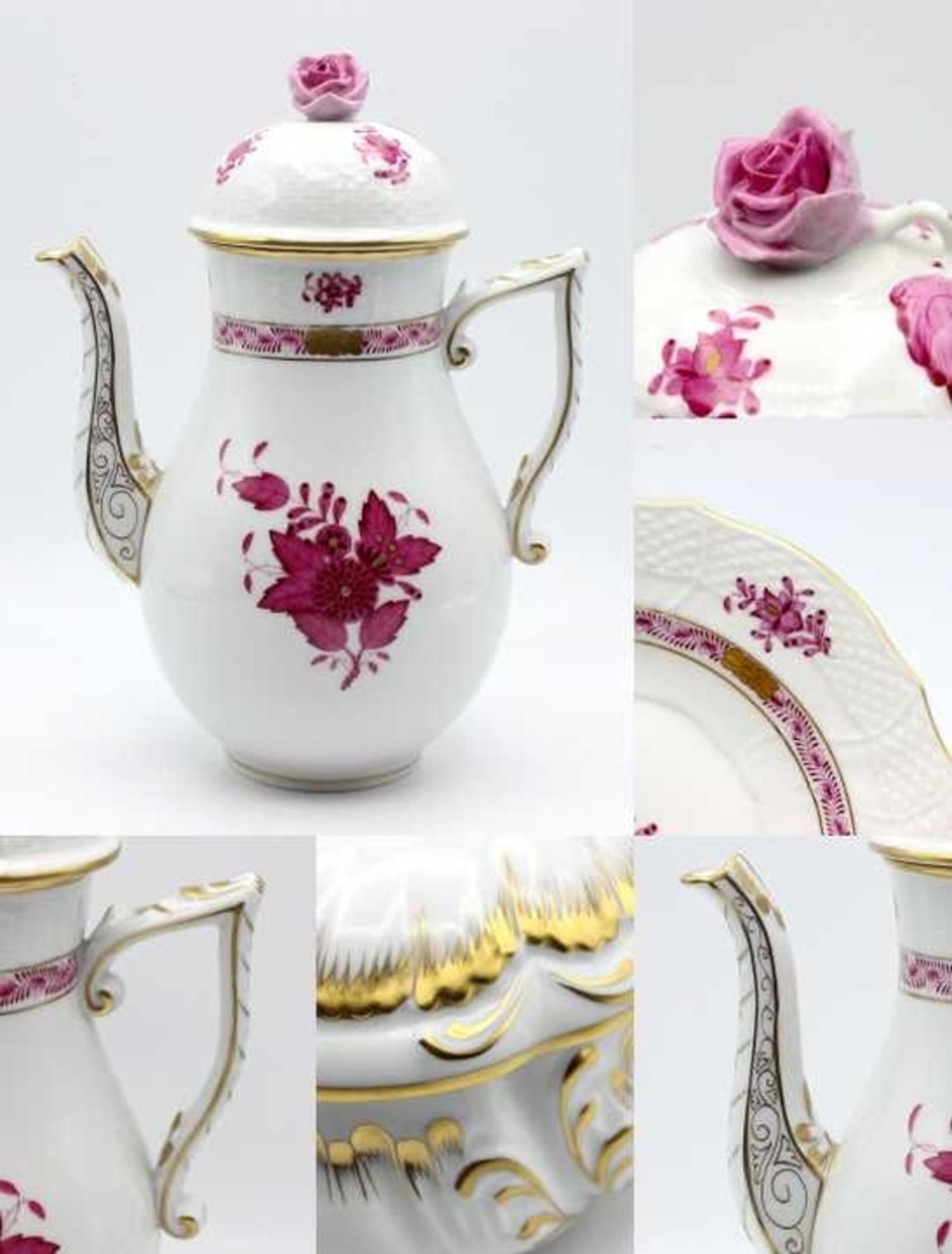 Kaffeeservice - Manufaktur Herend Dekor: Apponyi rot, mit Blumendekor, Unterglasur handbemalt und