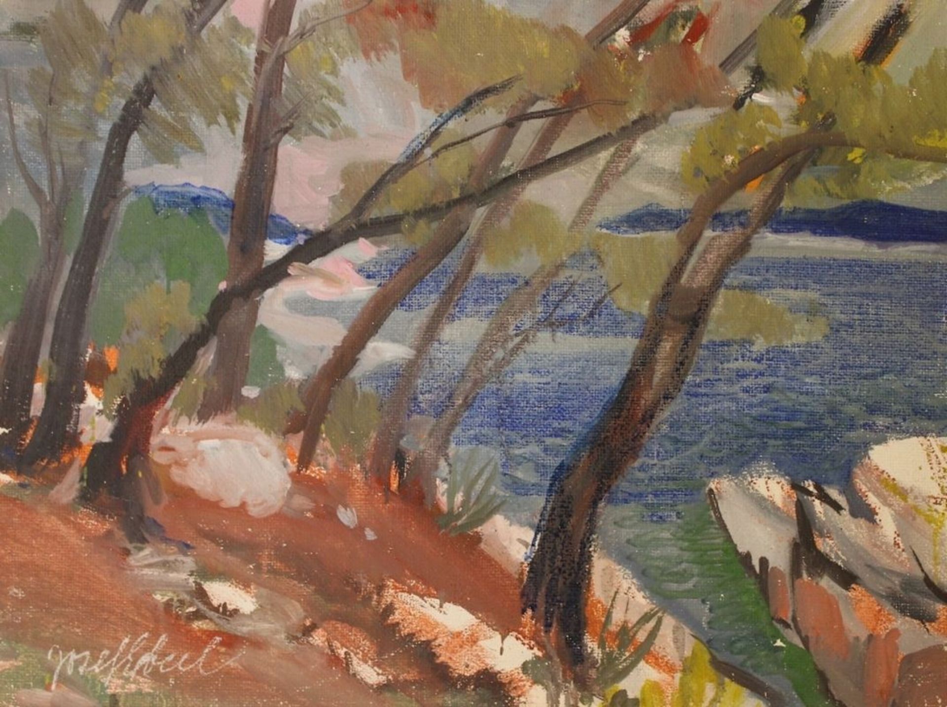 Gemälde - Josef Eberl (1916-1989 Straubing) "Landschaft", r.u. signiert, Mischtechnik auf Platte,