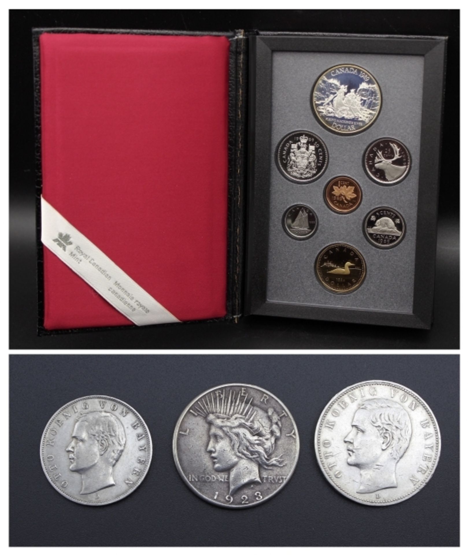 Lot Silbermünzen 1. Fünf Mark, 1908 D, Otto Koenig von Bayern, Altersspuren 2. Fünf Mark, 1909 D,