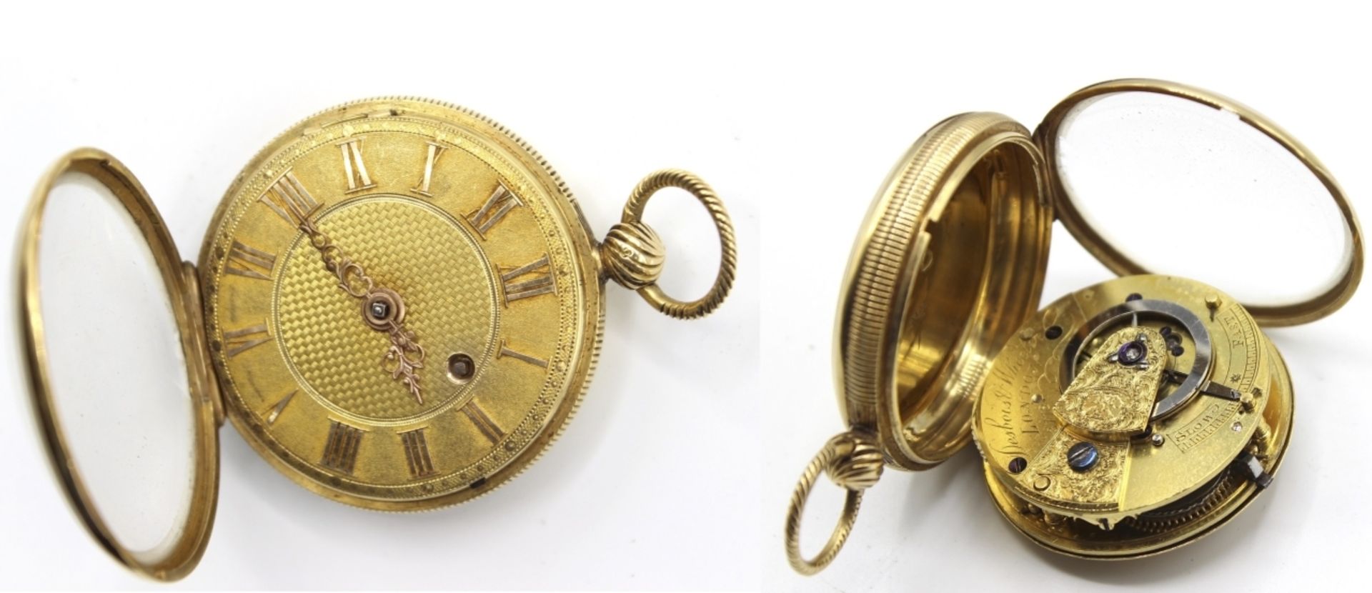 Goldene offene Taschenuhr - Marke Desbois&Wheeler London No. 3778, Gehäuse und alle Deckel