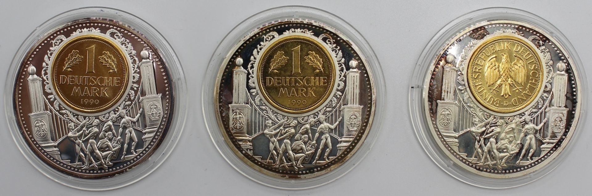 Lot von 3 Silbermedaillen Sonderprägung, Auflage 20000, Silber 999, 50 mm, 40 Gramm, mit Original