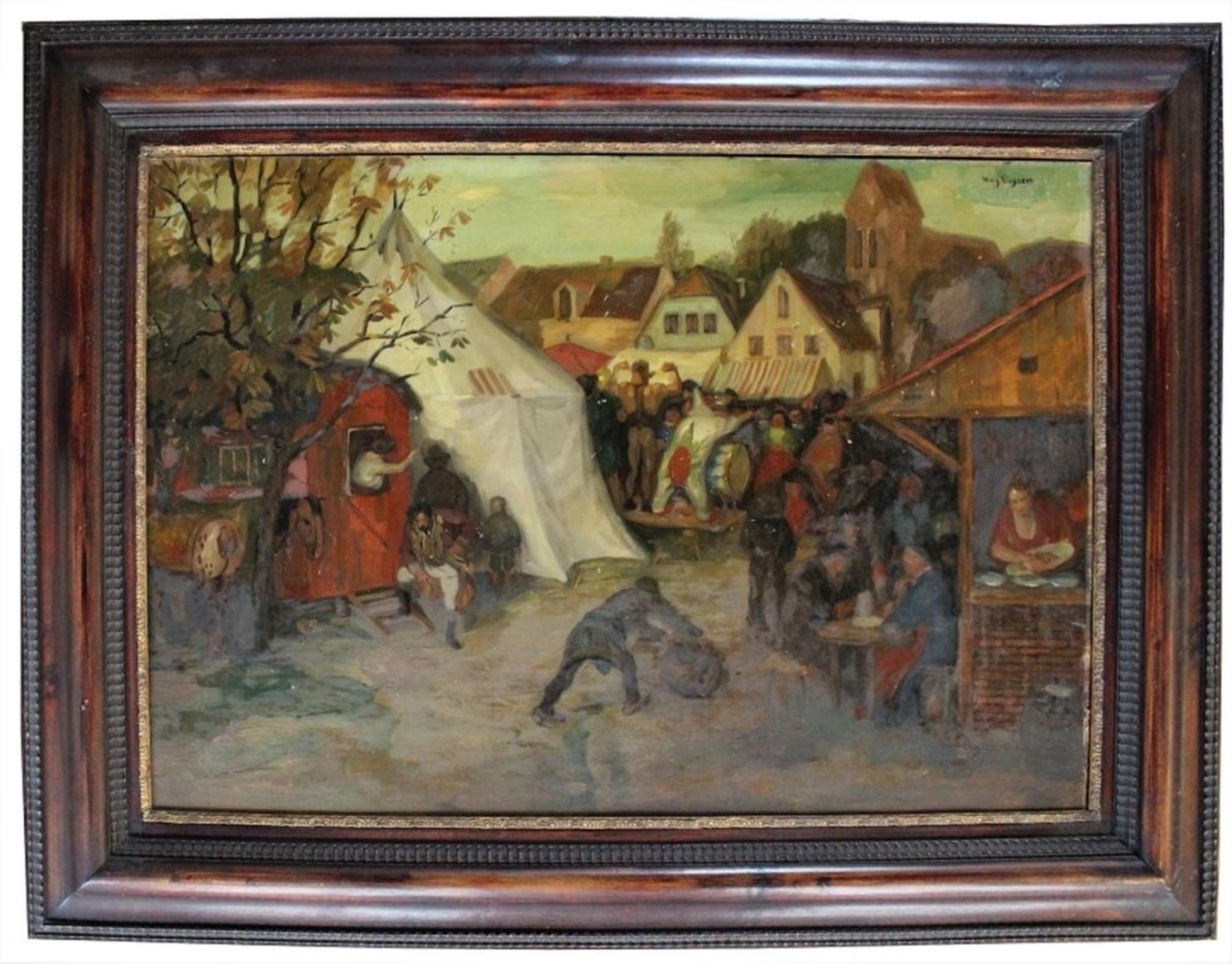 Gemälde- Wolfgang WAGNER (1884 Furth im Wald - 1931 München Pasing) "Jahrmarkt mit Zirkus auf dem