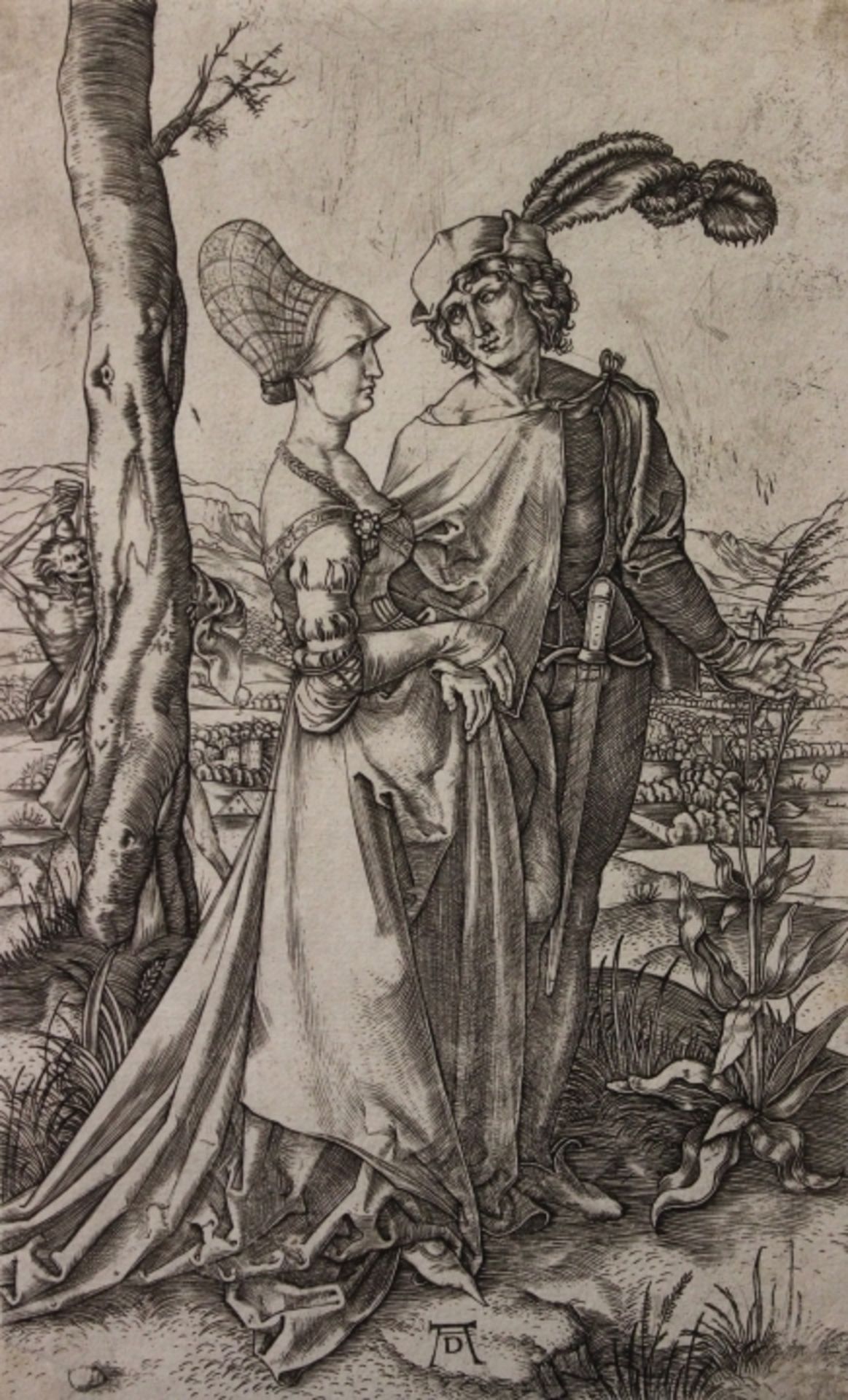 Kupferstich - Marcantonio RAIMONDI (c.1480 Bologna 1527/34) "Der Spaziergang", nach Albrecht Dürer