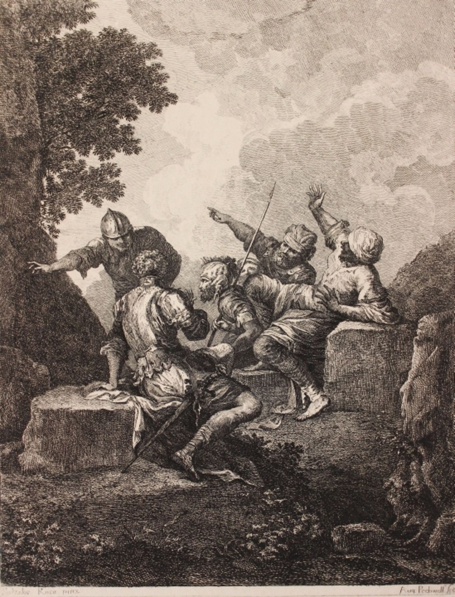 Radierung - August Josef PECHWELL (1757 Dresden 1811) "Soldaten bei der Rast", nach Salvator Rosa,