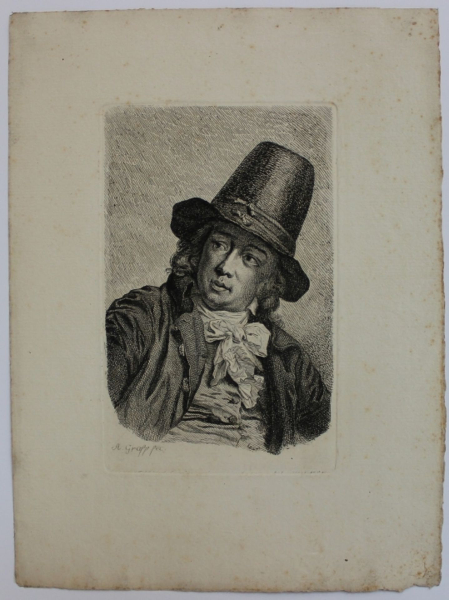 Radierung - Anton GRAFF (1736 Winterthur (Schweiz) -1813 Dresden) "Bildnis von de Basse (Kaufmann