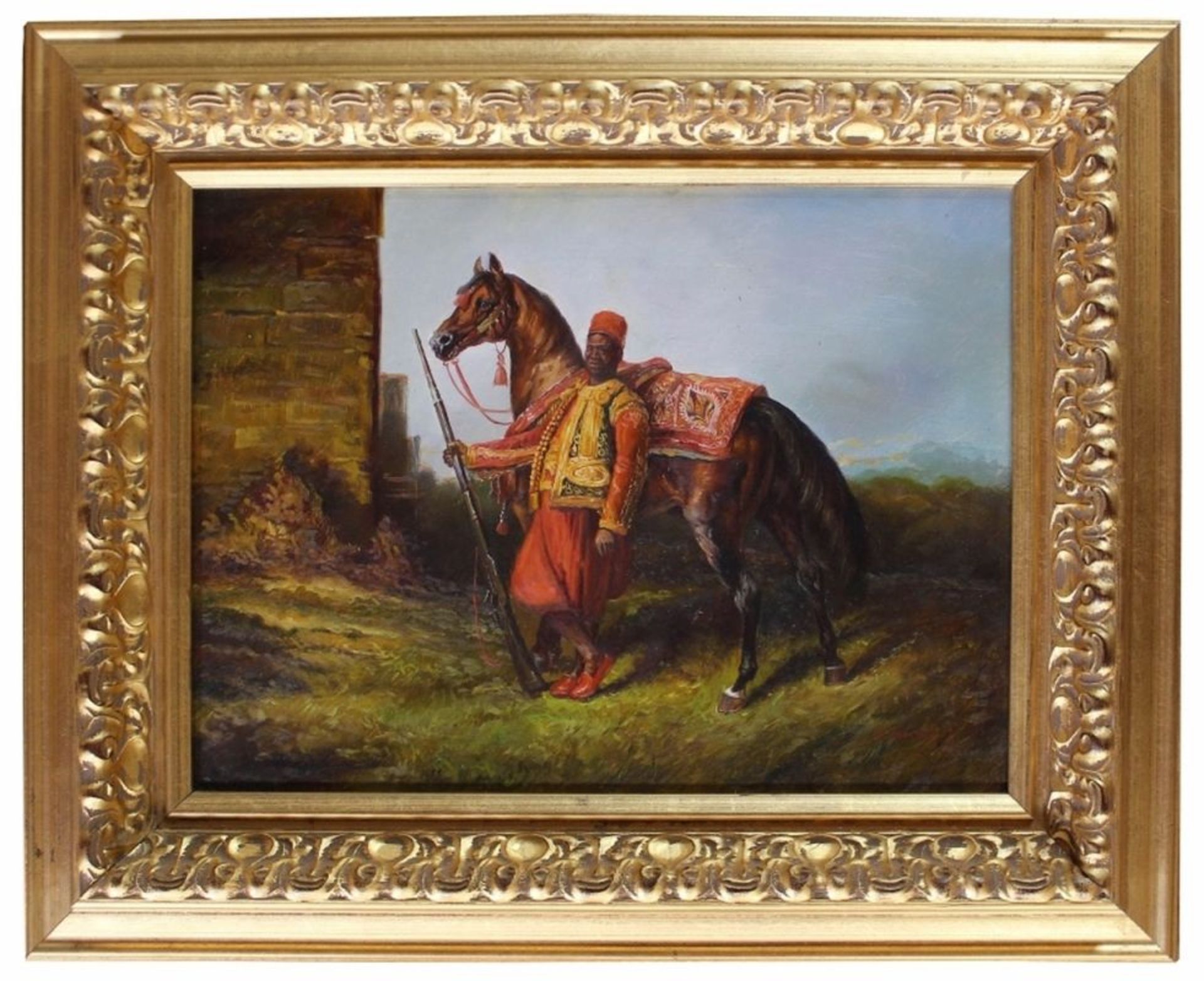 Gemälde - Ludwig Mucke (XX.Jahrhundert - Kunstmaler in Hamburg) "Nubier mit Pferd", r.u. signiert,