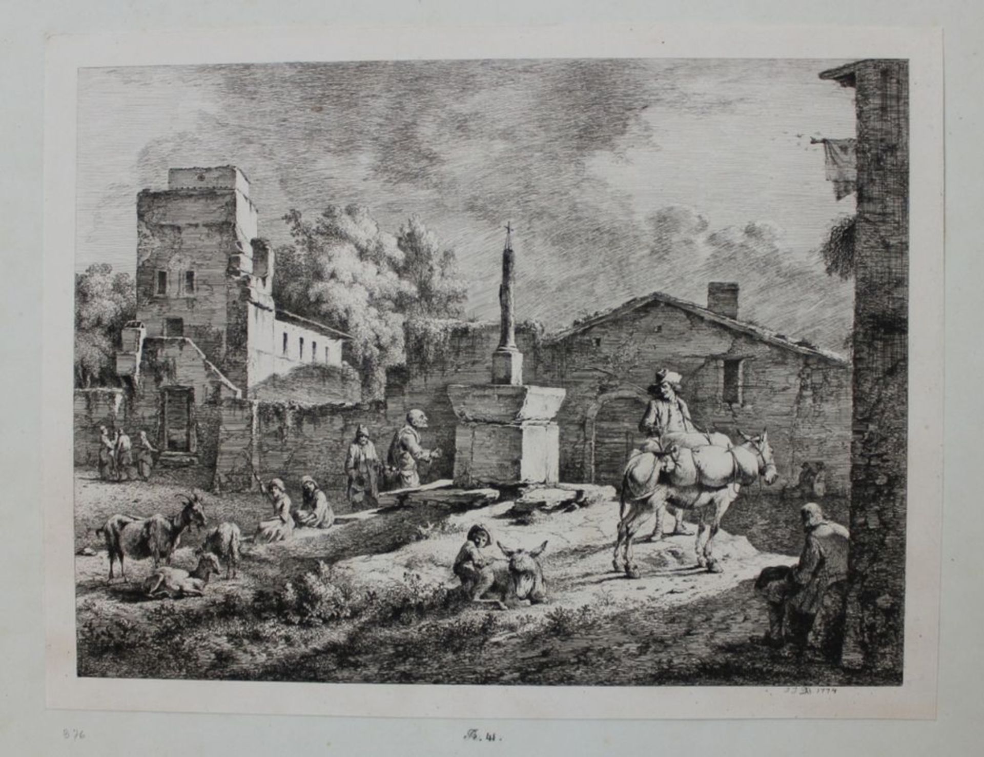 Radierung - Jean-Jacques DE BOISSIEU (1736 Lyon 1810) "Vue de Saint-Andéol", Plattenmonogramm und