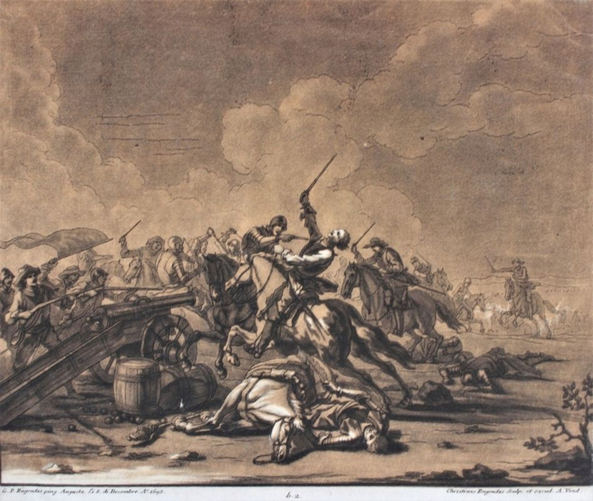 Pochoir - Christian RUGENDAS (deutsch 1708-1781) "Schlachtenszene", nach G.P. Rugendas 1695,
