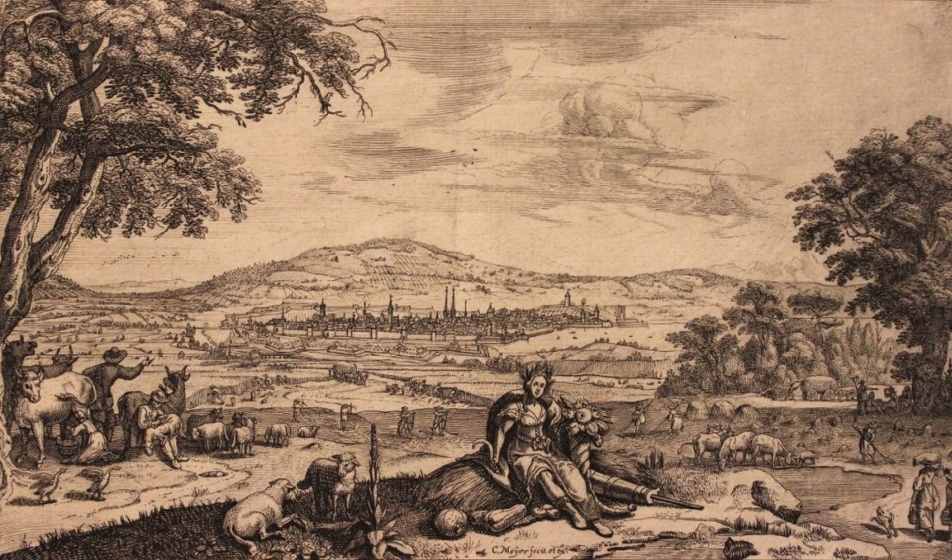 Radierung - Conrad MEYER (1618 Zürich 1689) "Ansicht von Zürich im Sommer", r.u. Plattensignatur