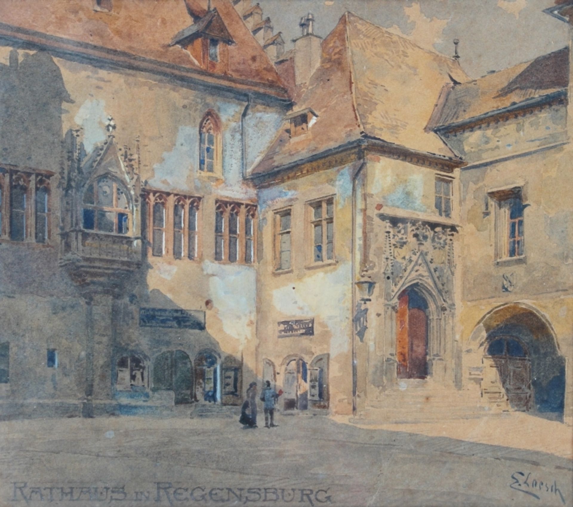 Aquarell - Ernst LOESCH (1860 Abtswind -1946 Dinkelsbühl) "Regensburg - Rathaus in Regensburg", r.u.