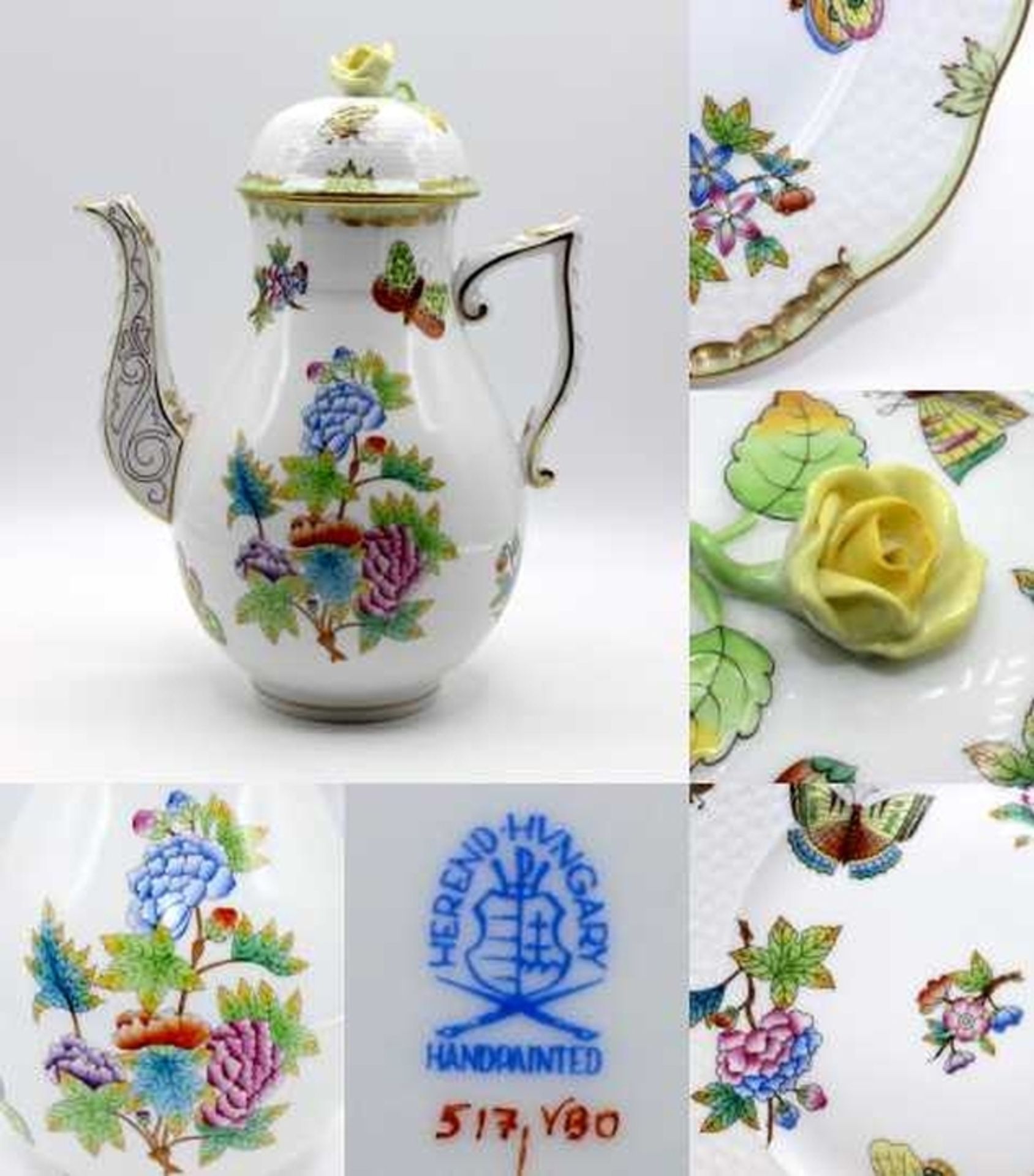 Kaffeeservice - Manufaktur Herend Dekor: Victoria, mit Blumen und Schmetterlingen Unterglasur