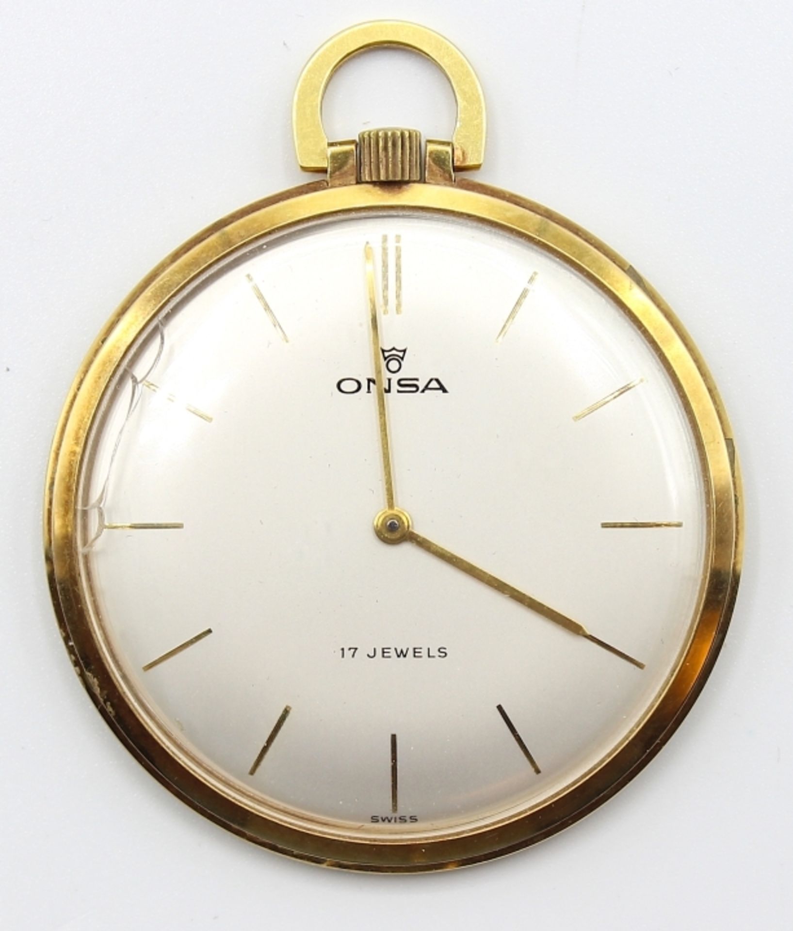 Offene Frackuhr - Marke Omega Gehäuse Gold plated, mech. Werk mit geteilter 3/4 Platine, 17