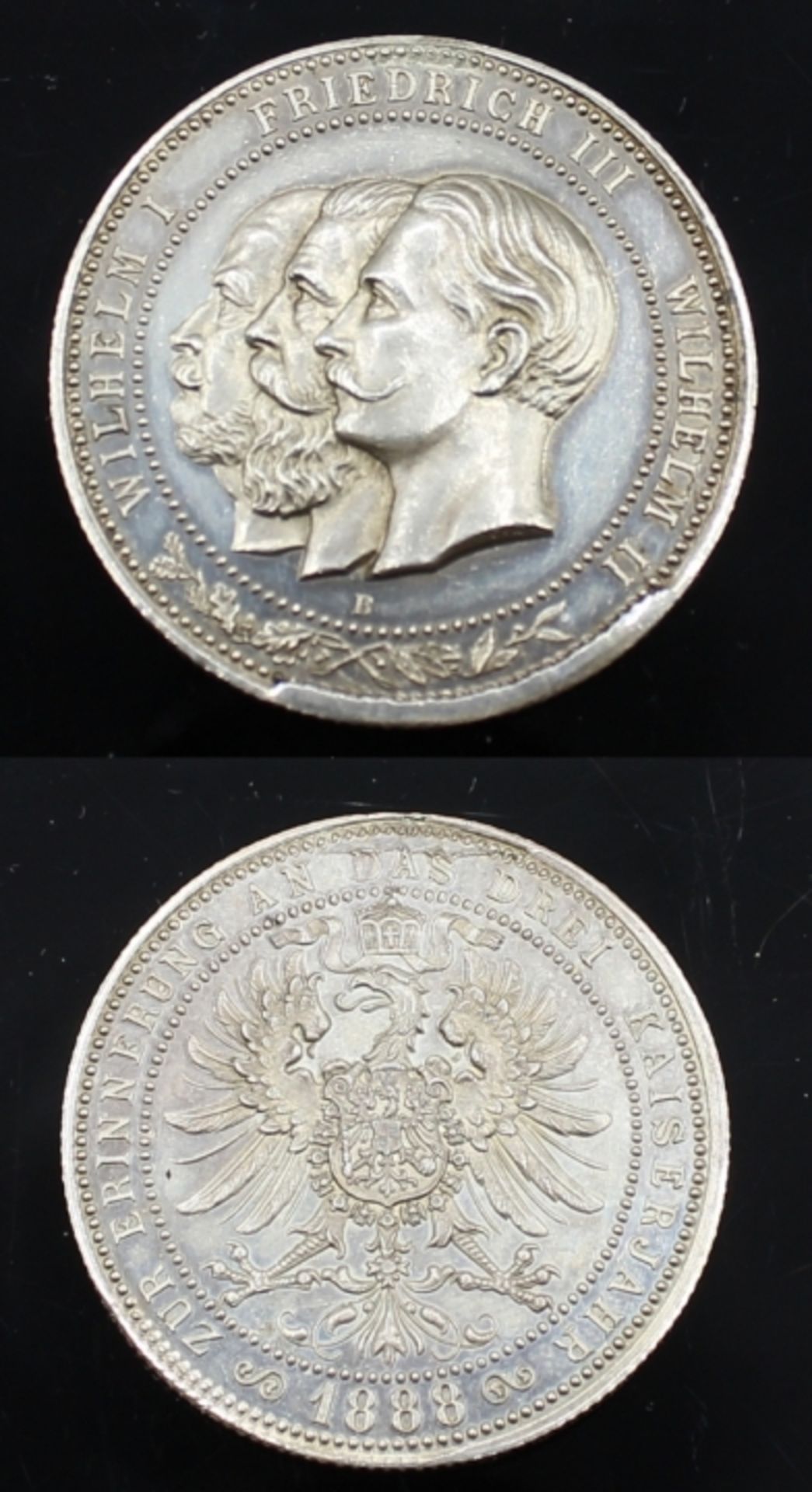 Silberne Erinnerungsmedaille an das Dreikaiserjahr 1888, Wilhelm I, Friedrich III, und Wilhelm II,