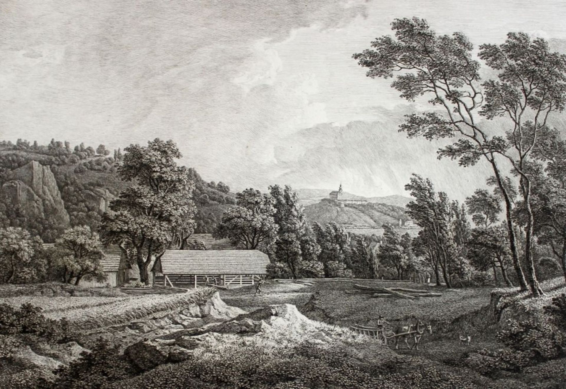 Radierung - Johann Christoph ERHARD (1795 Nürnberg - 1822 Rom) "Die Haikenmühle bei Fulnek", nach F.