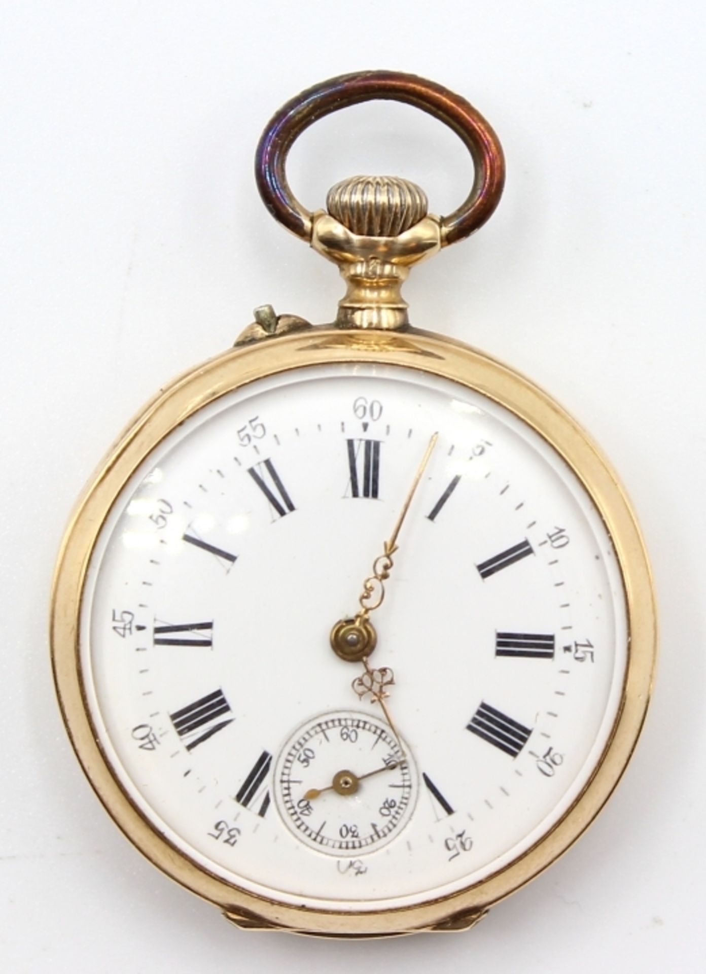 Goldene offene Damenhängeuhr - Marke D im Stern Gehäuse und ein Deckel Gelbgold 585, No. 109170,