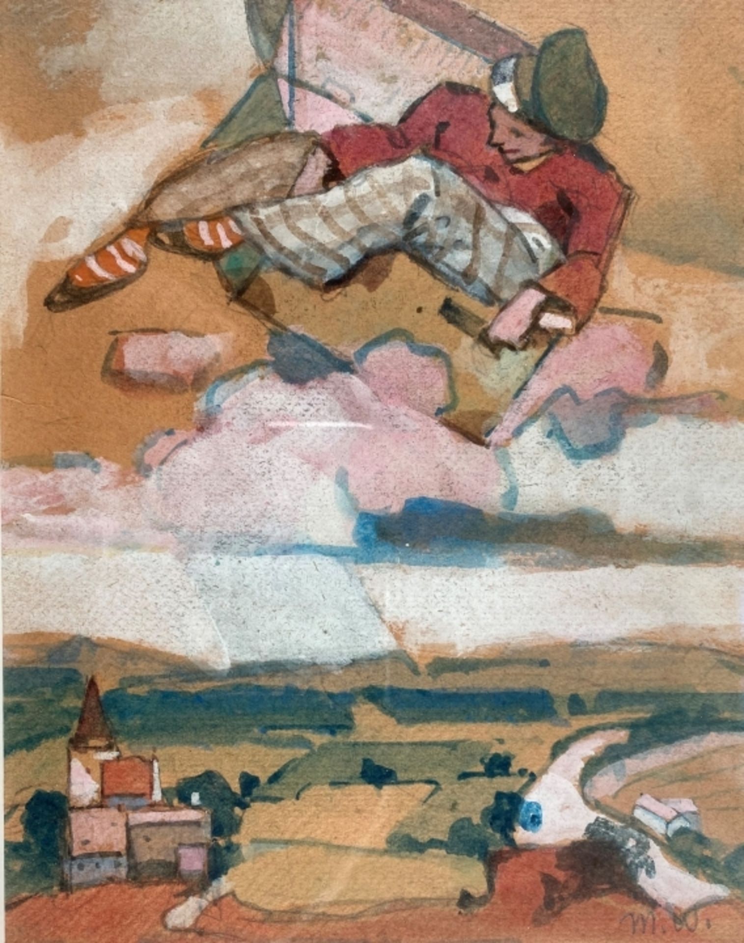 Gemälde - Max Wissner (1873 Geiersberg/Böhmen - 1959 Regensburg) "Der fliegende Koffer,