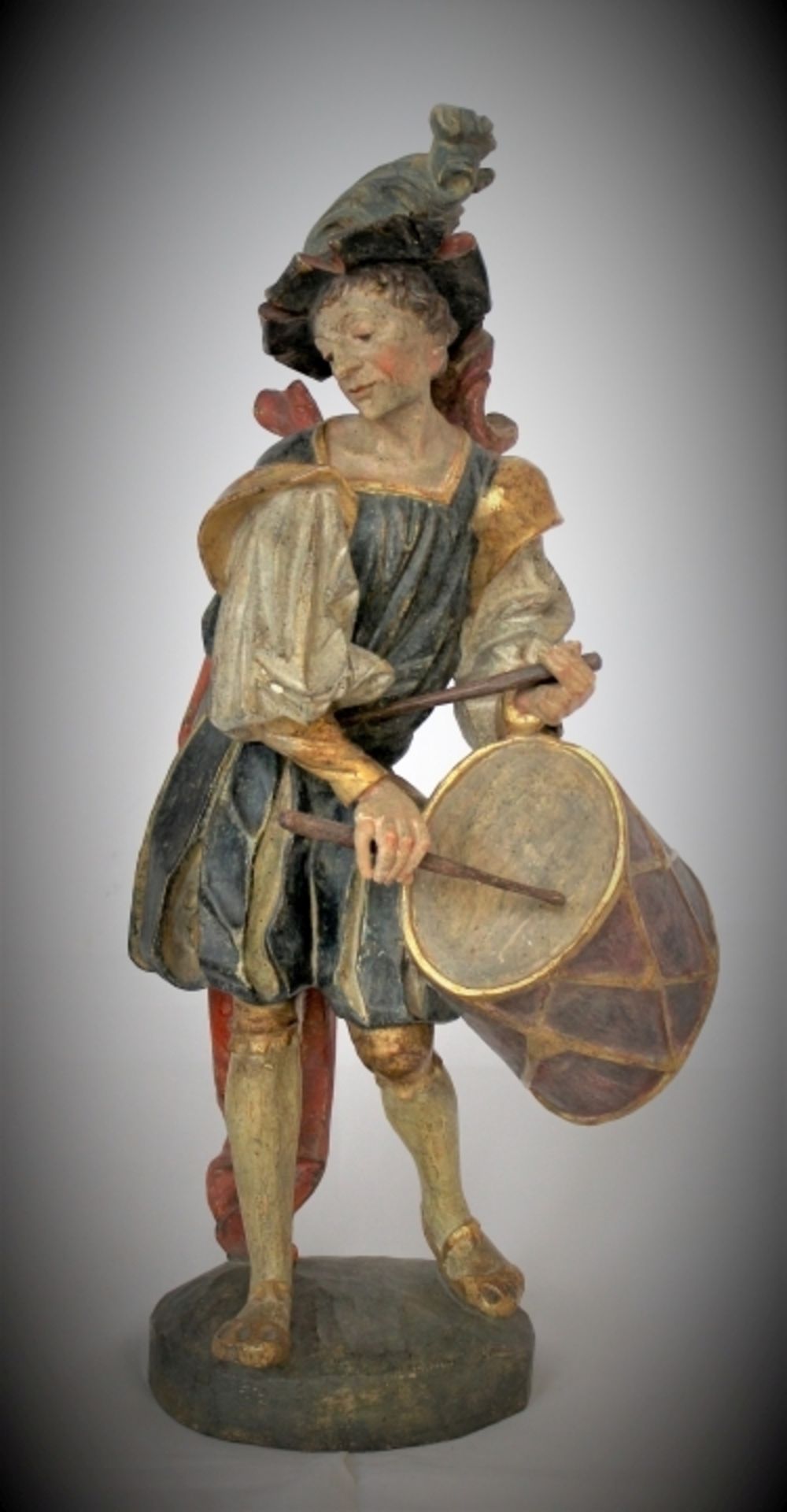 Skulptur - anonymer Bildhauer (XX. Jahrhundert) "Mittelalterlicher Musikant", Holz geschnitzt und