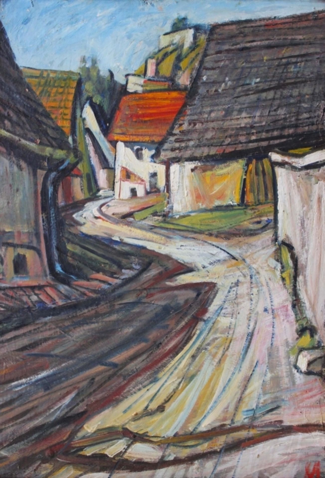 Gemälde - Josef Georg Miller (1905 Augsburg - 1983 Kallmünz) "Straßenzug in Kallmünz", r.u.