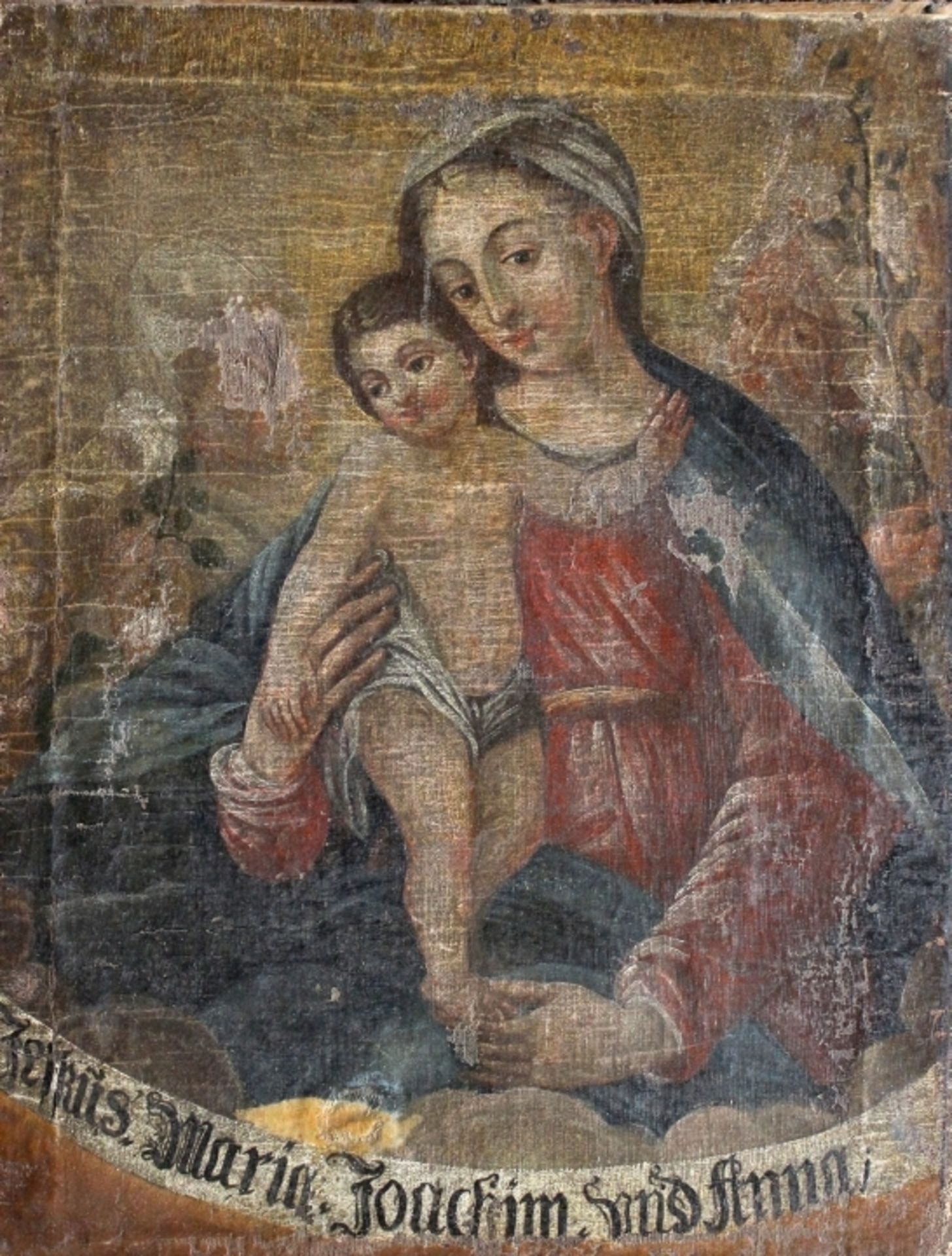 Gemälde - 18.Jahrhundert "Jesus, Maria, Joachim und Anna", Öl auf Leinwand (auf Pappe aufgezogen),