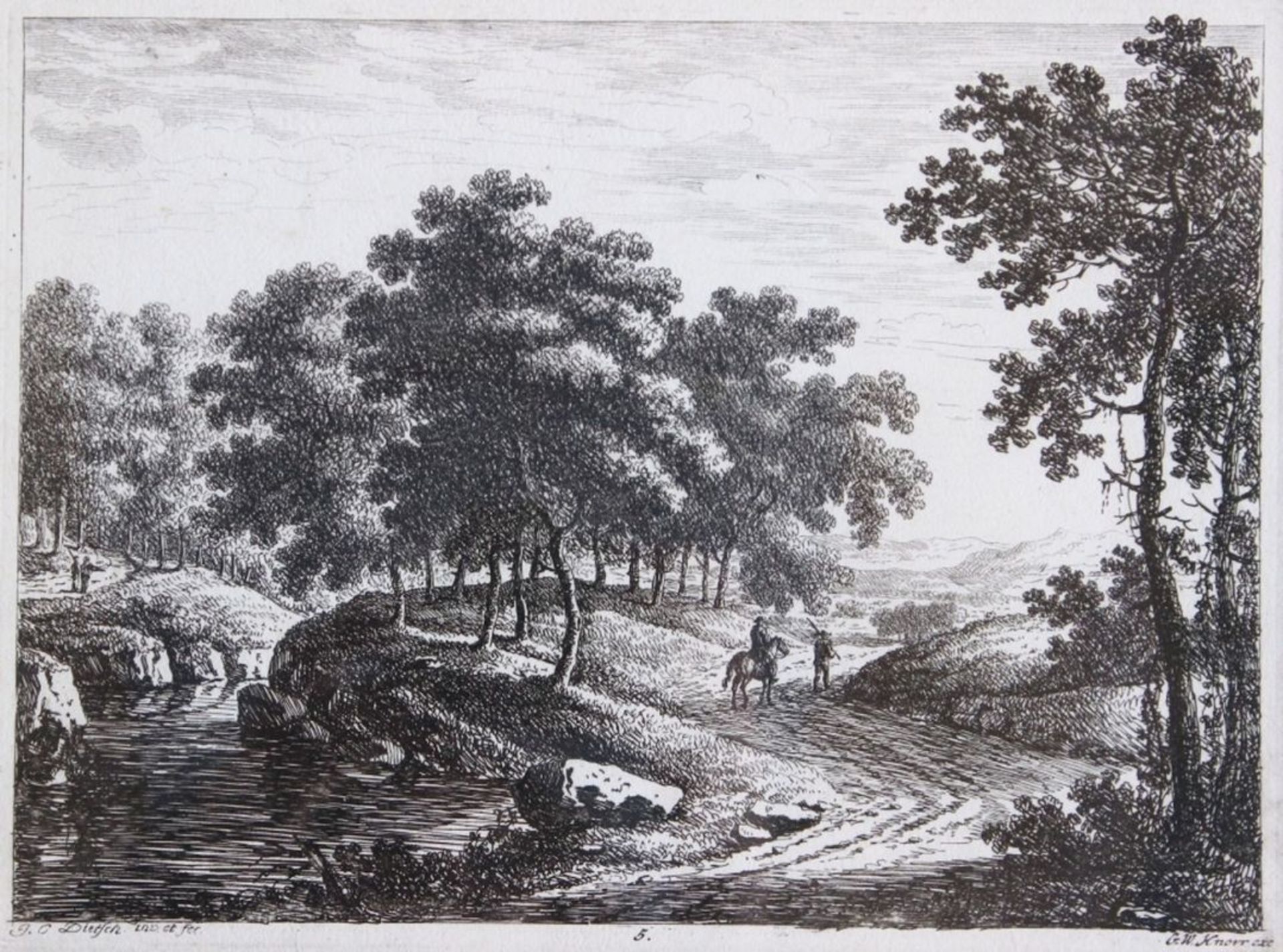 Radierung - Georg Wolfgang KNORR (1705 Nürnberg 1761) "Landschaft mit Reiter", r.u. G.W. Knorr